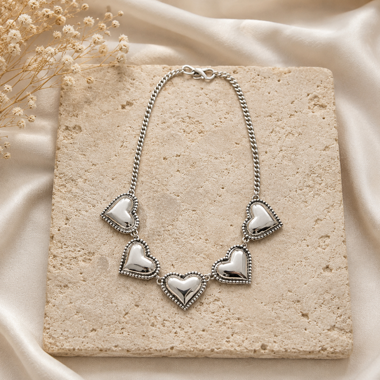 Silver-Plated Five Heart Necklace