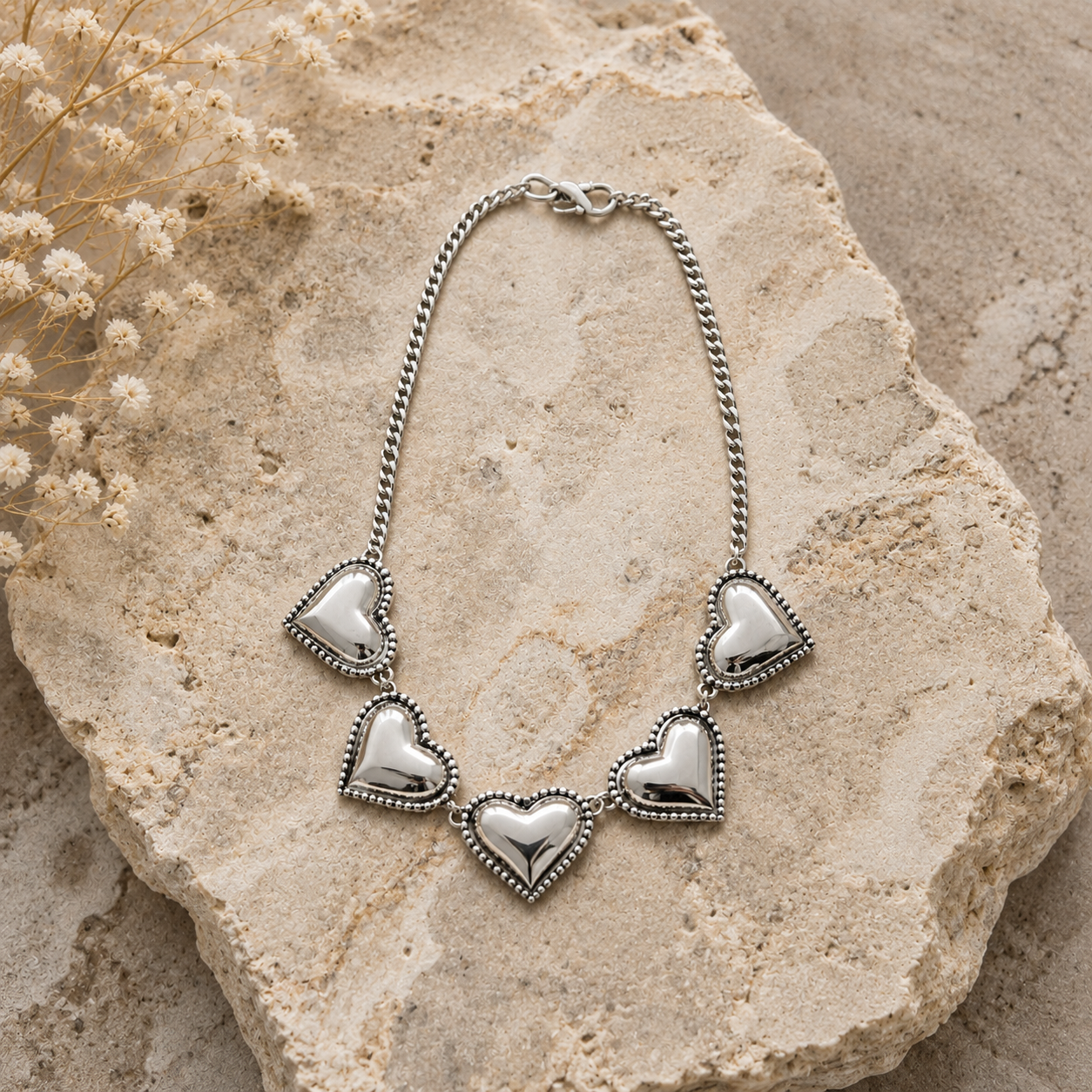 Silver-Plated Five Heart Necklace