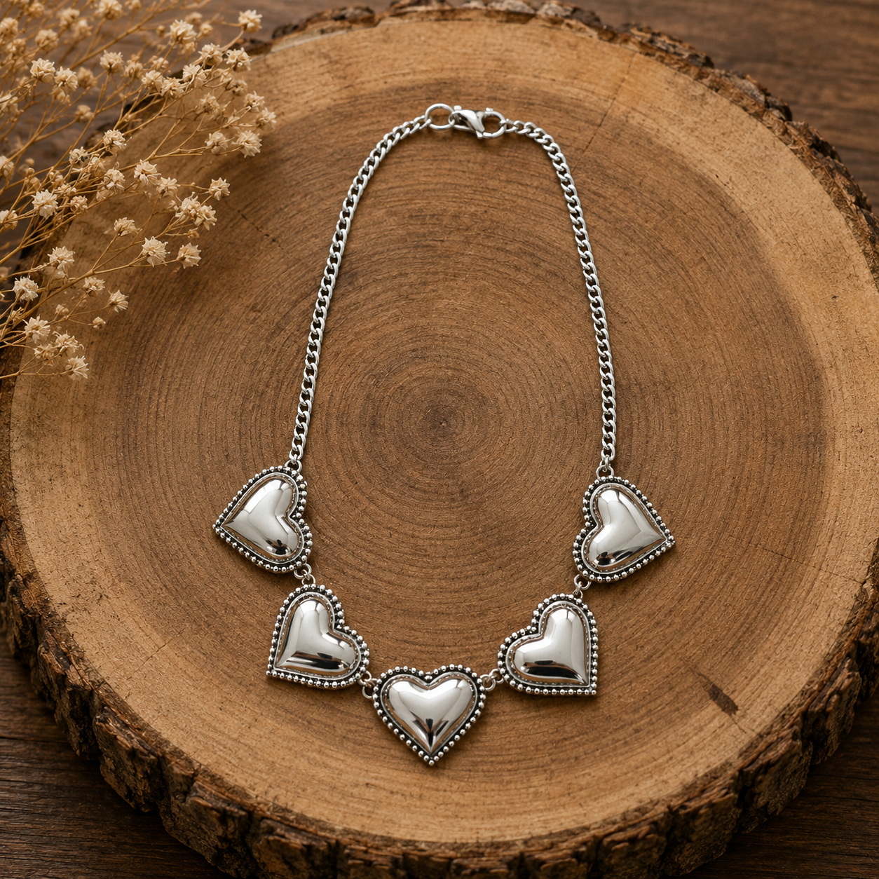 Silver-Plated Five Heart Necklace