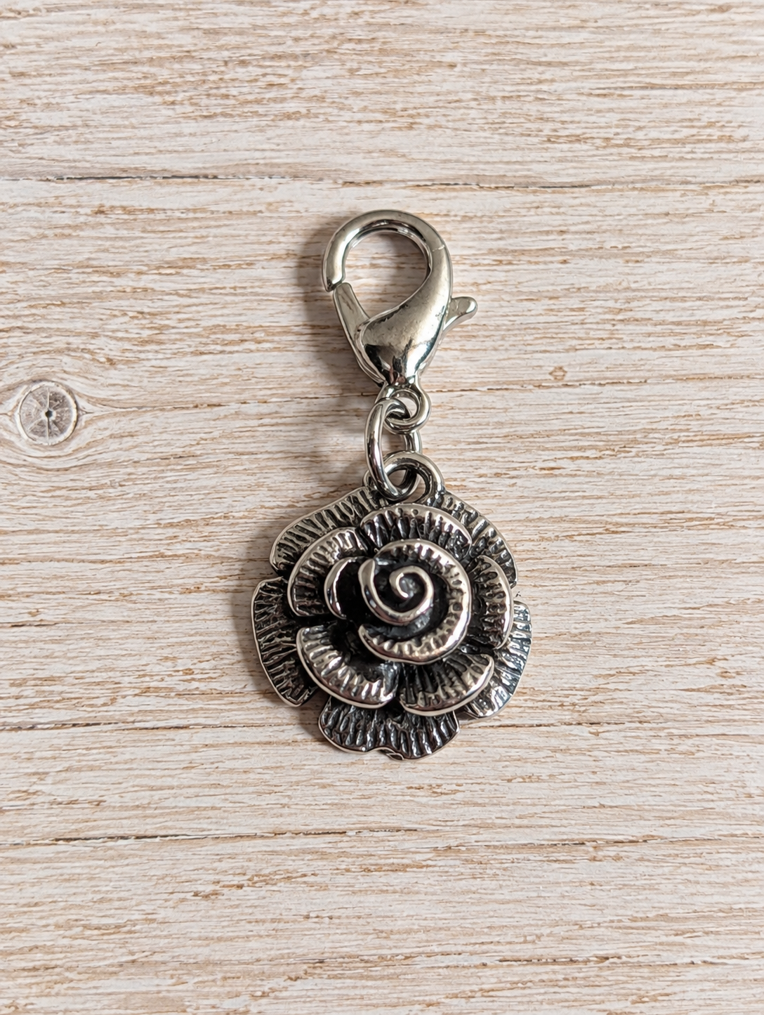 Handcrafted Rose Flower Charm Sterling Silver