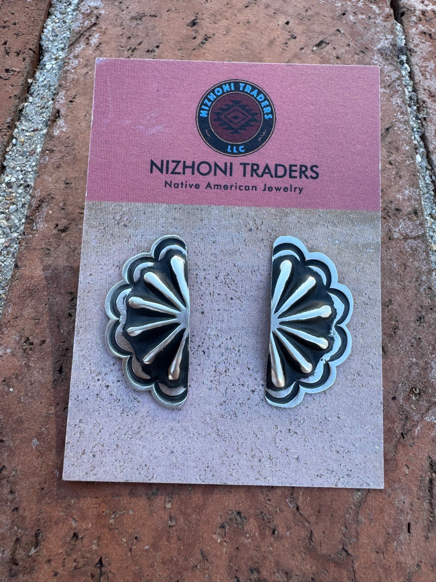 Handcrafted Sterling Silver Concho Crescent Stud Earrings