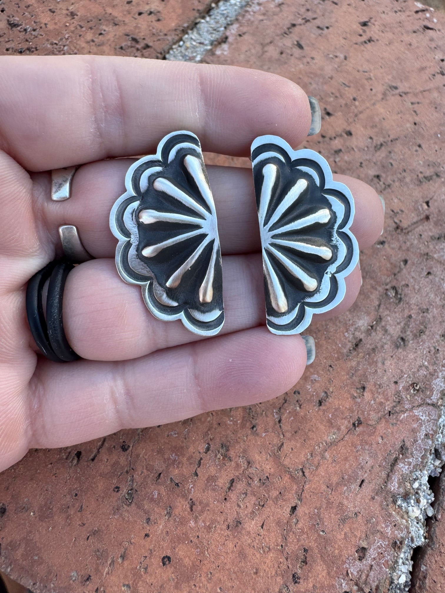 Handcrafted Sterling Silver Concho Crescent Stud Earrings