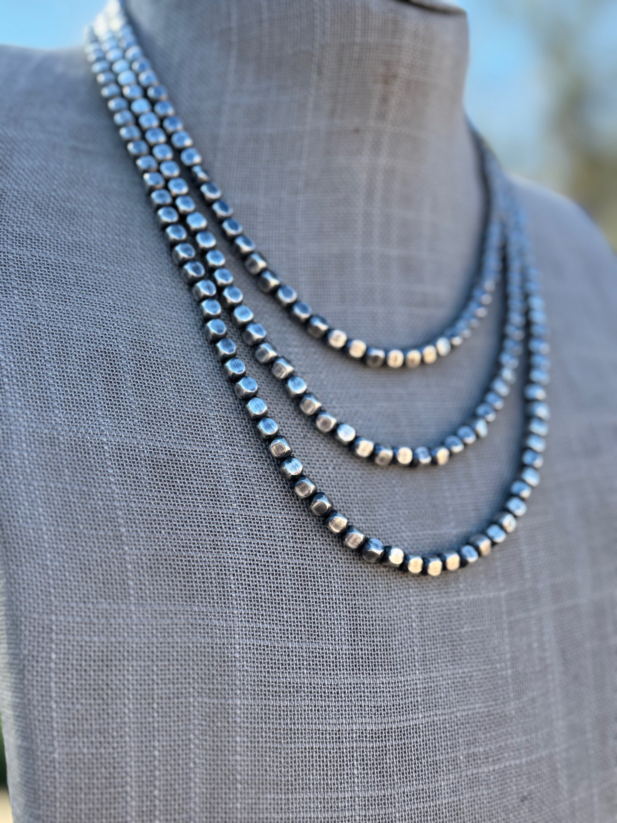 Handcrafted Sterling Silver Box Pearl 4mm Beaded Necklace