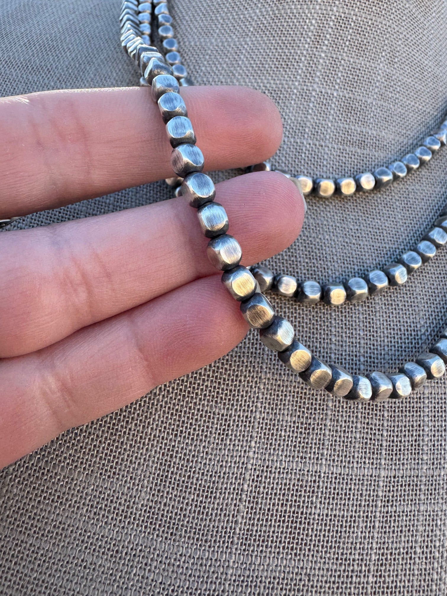 Handcrafted Sterling Silver Box Pearl 4mm Beaded Necklace