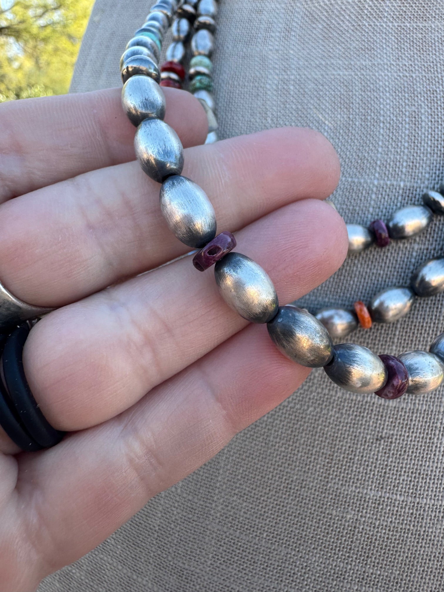 Handcrafted Sterling Silver Spiny and Turquoise 5-8mm Melon Beaded Necklace