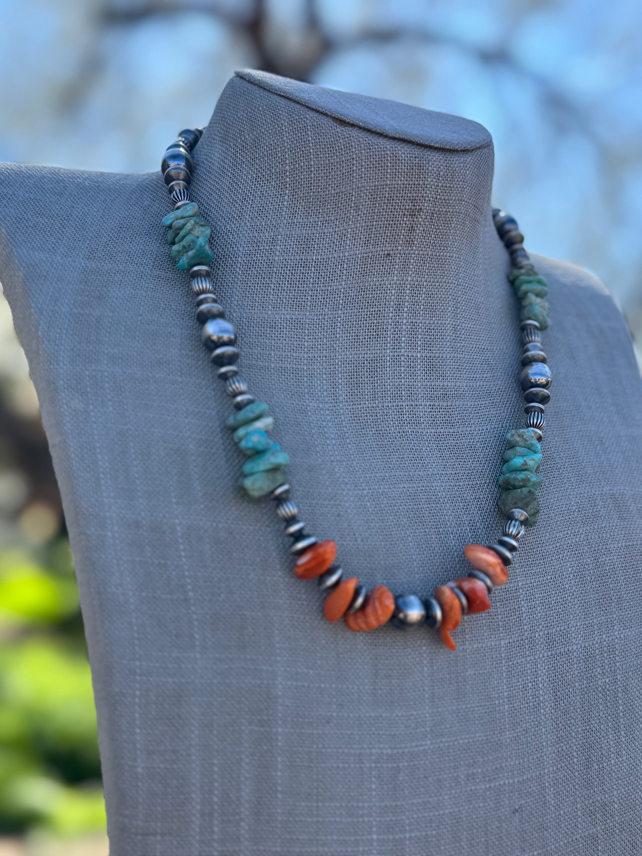 Handcrafted Turquoise & Spiny Sterling Silver Necklace by Chimney Butte 20"