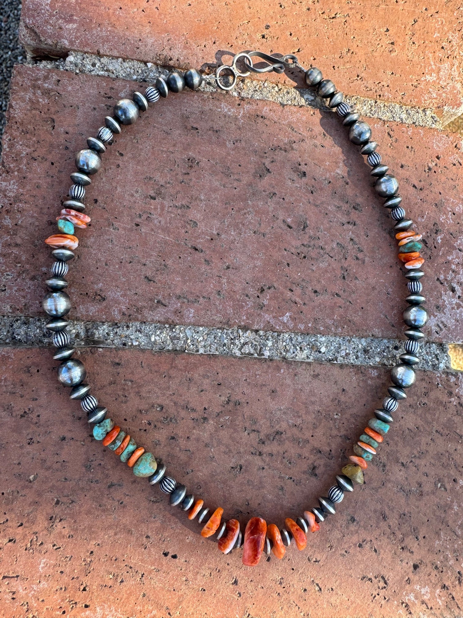 Handcrafted Turquoise & Spiny Sterling Silver Necklace by Chimney Butte 20"