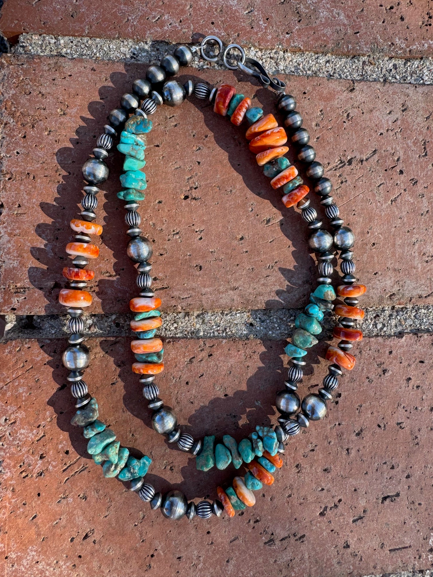 Handcrafted Turquoise & Spiny Sterling Silver Necklace by Chimney Butte 32"