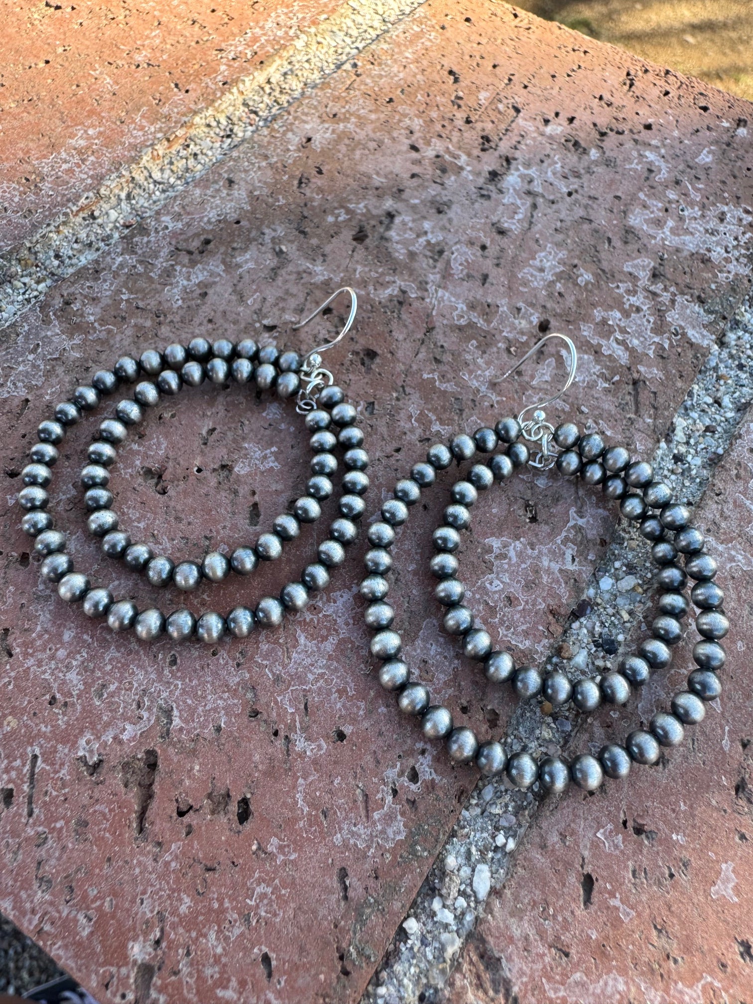 Handmade Sterling Silver Pearl Beaded Dangle Hoop Earrings