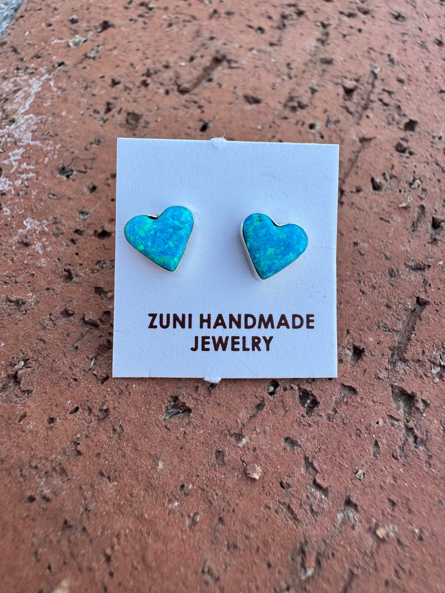 Handcrafted Sterling Silver & Blue Opal Stud Heart Earrings