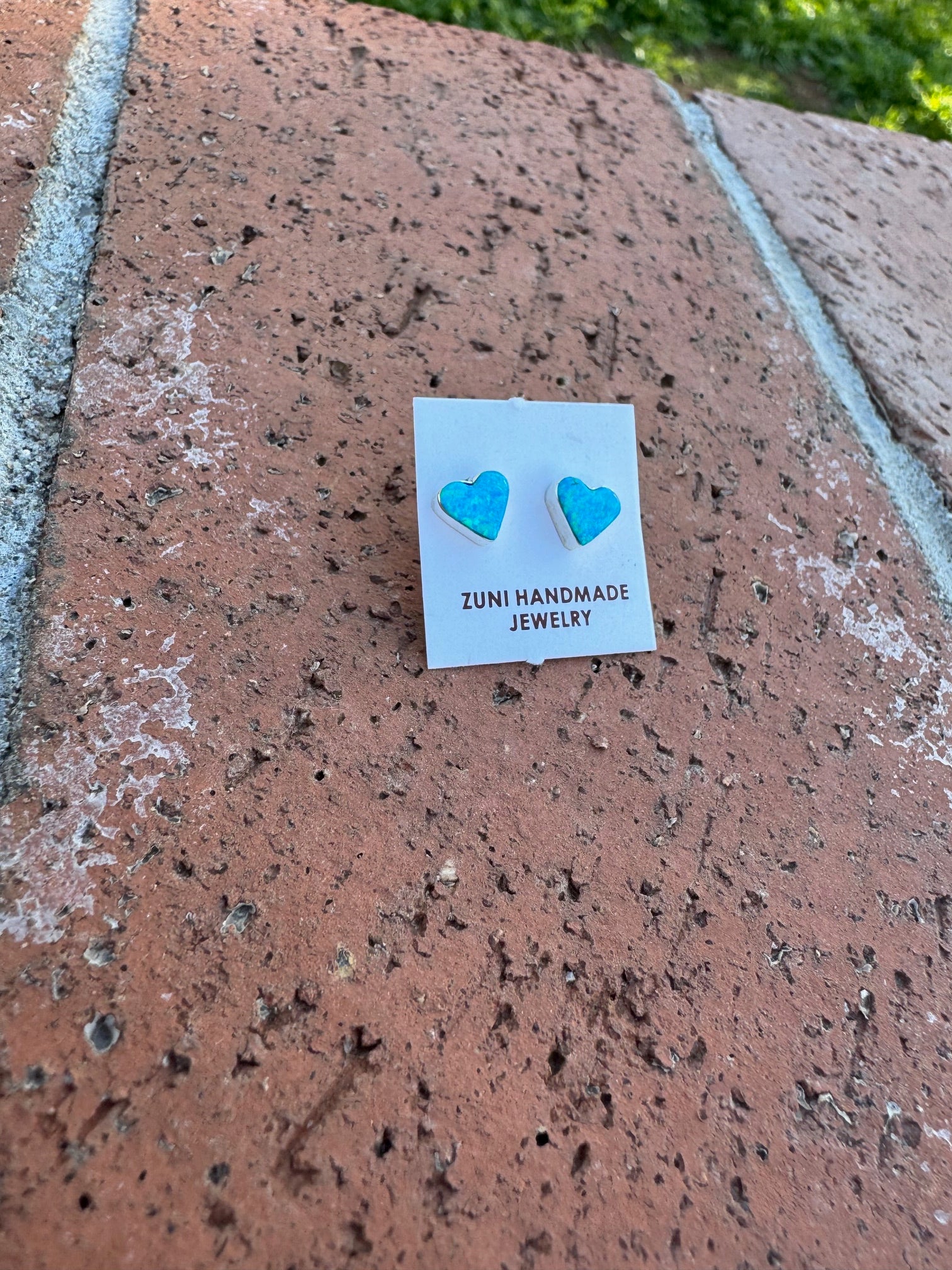 Handcrafted Sterling Silver & Blue Opal Stud Heart Earrings