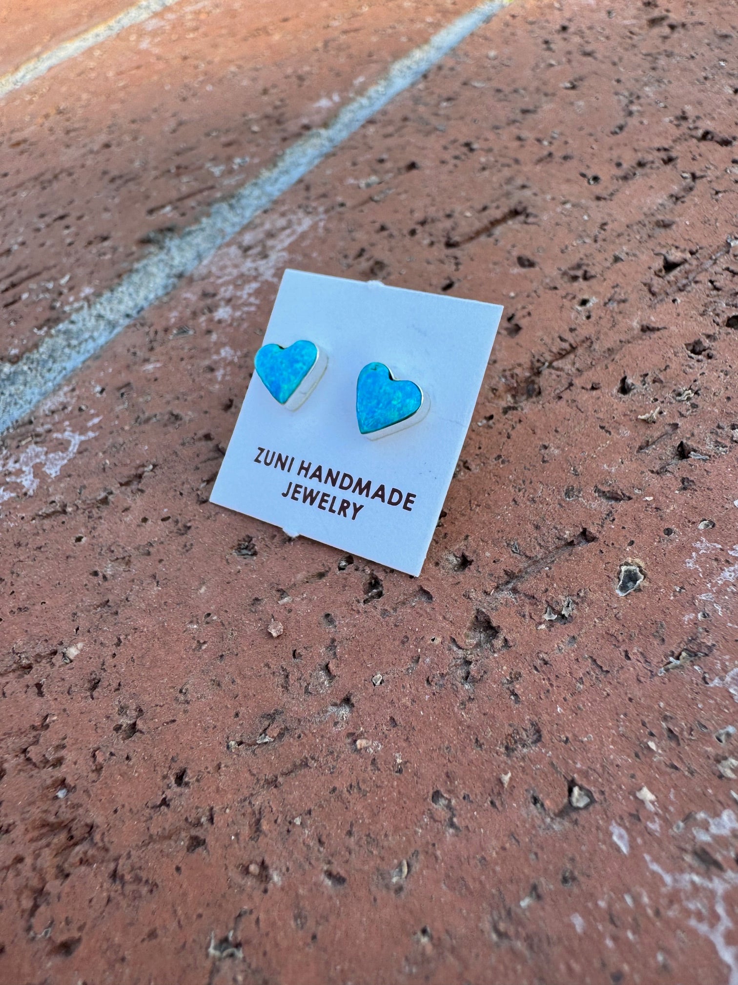 Handcrafted Sterling Silver & Blue Opal Stud Heart Earrings