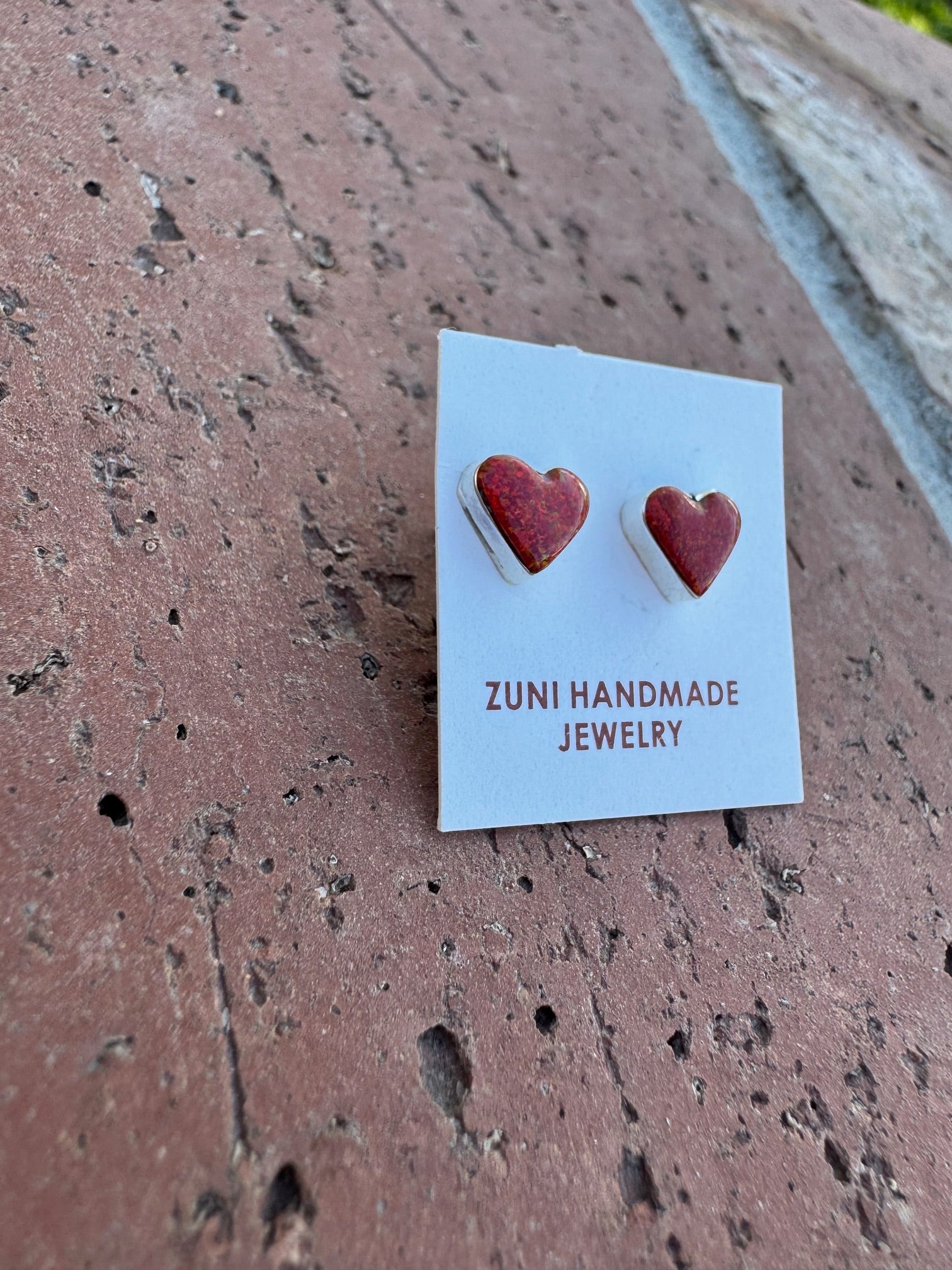 Handcrafted Sterling Silver & Red Opal Stud Heart Earrings