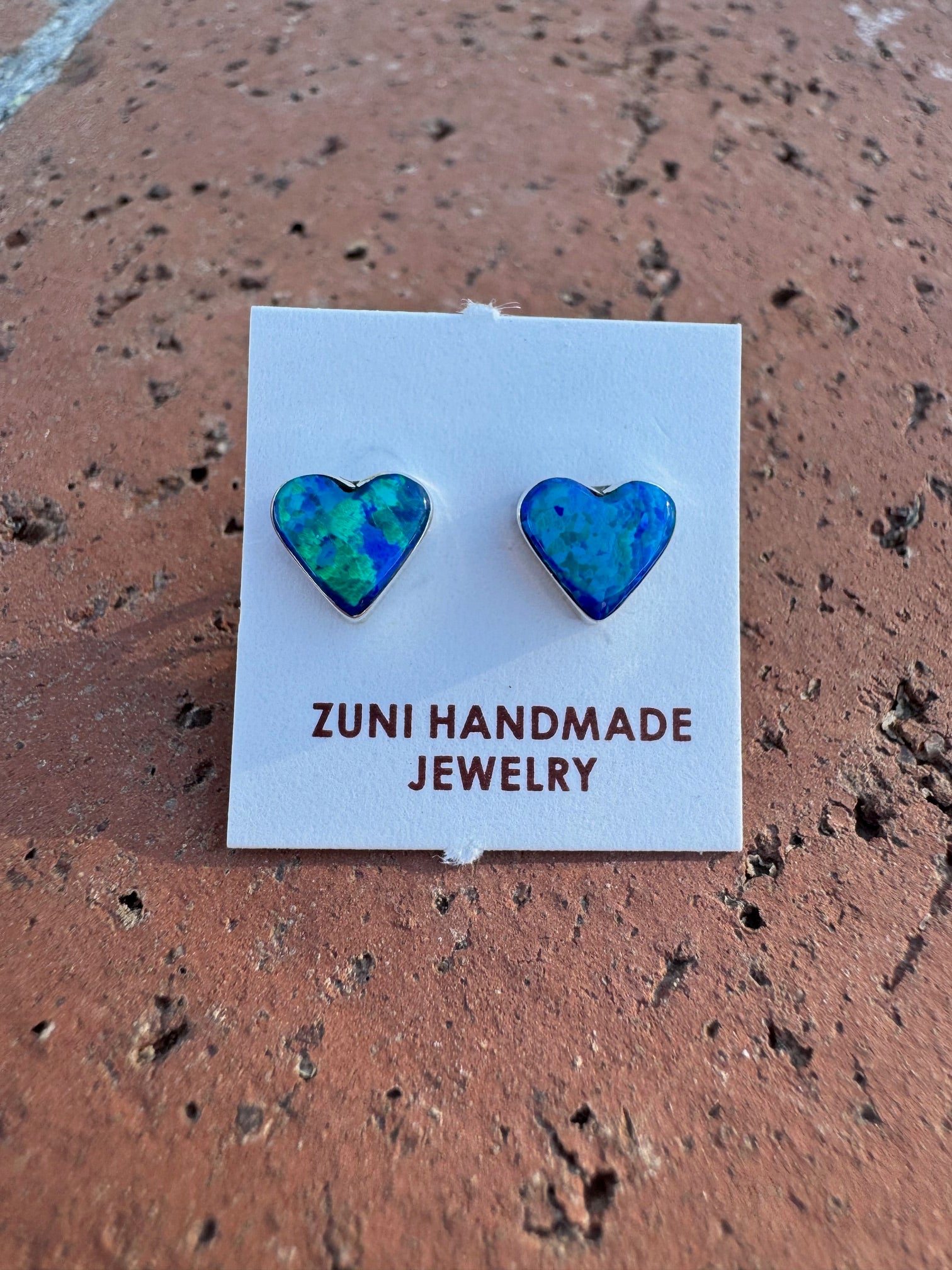 Handcrafted Sterling Silver & Blue Opal Stud Heart Earrings