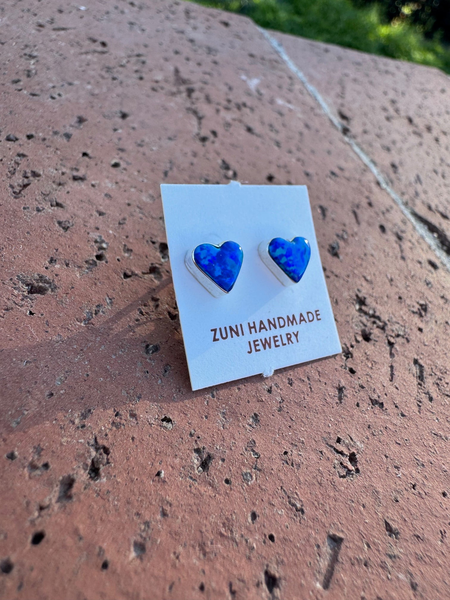 Handcrafted Sterling Silver & Blue Opal Stud Heart Earrings
