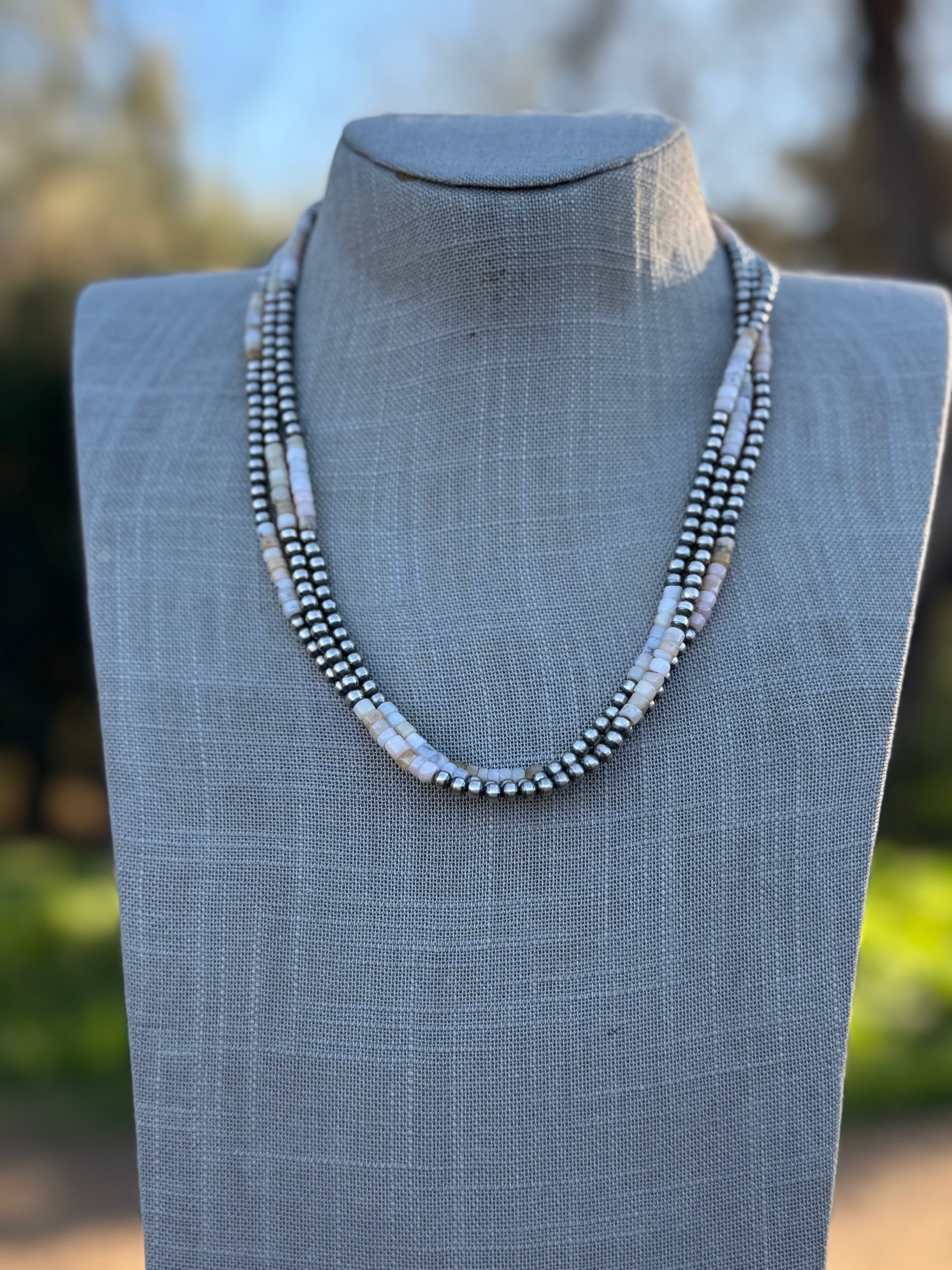 Handcrafted Pink Conch & Sterling Silver 4mmmm Beaded Necklace 20"