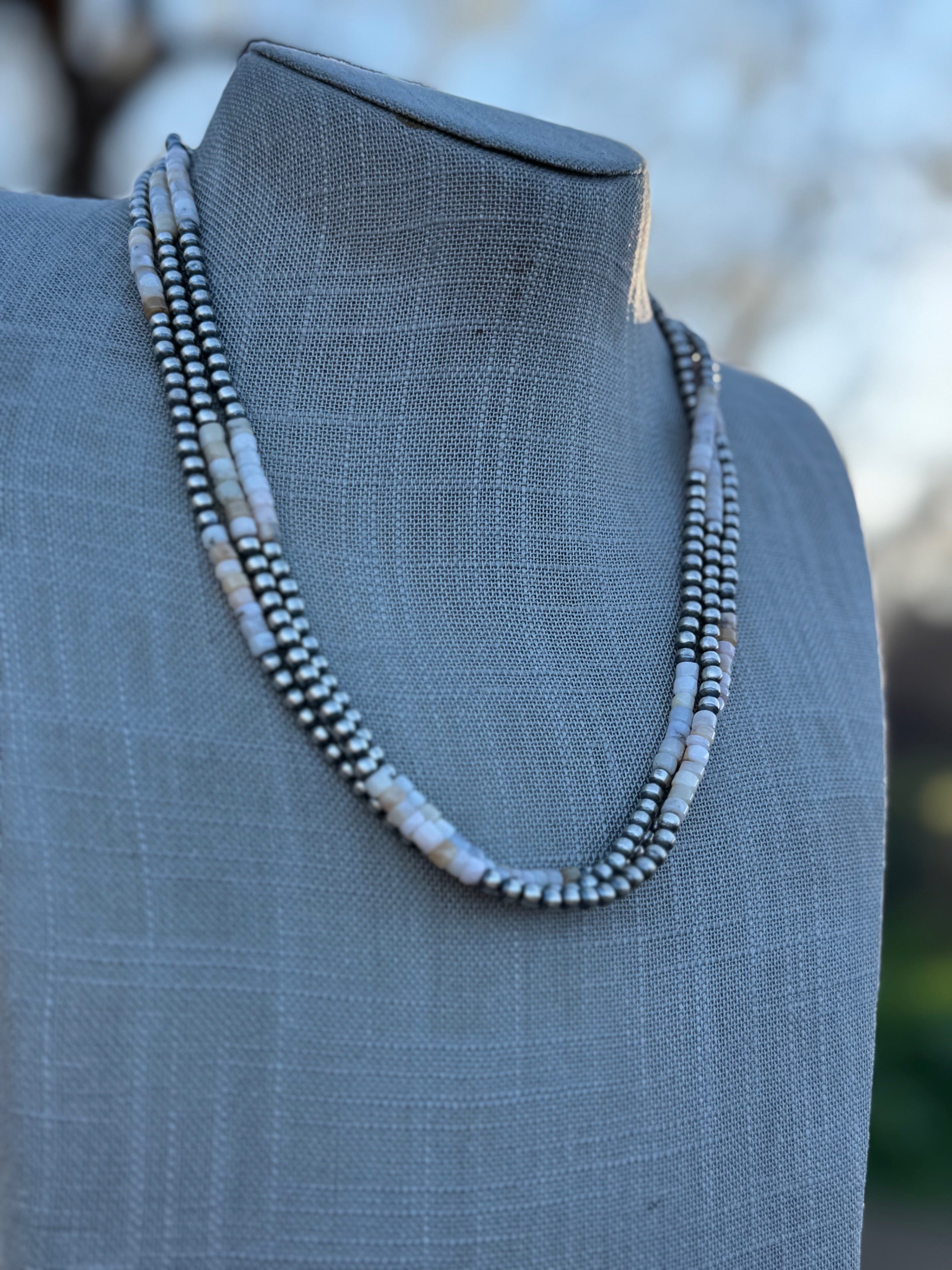 Handcrafted Pink Conch & Sterling Silver 4mmmm Beaded Necklace 20"