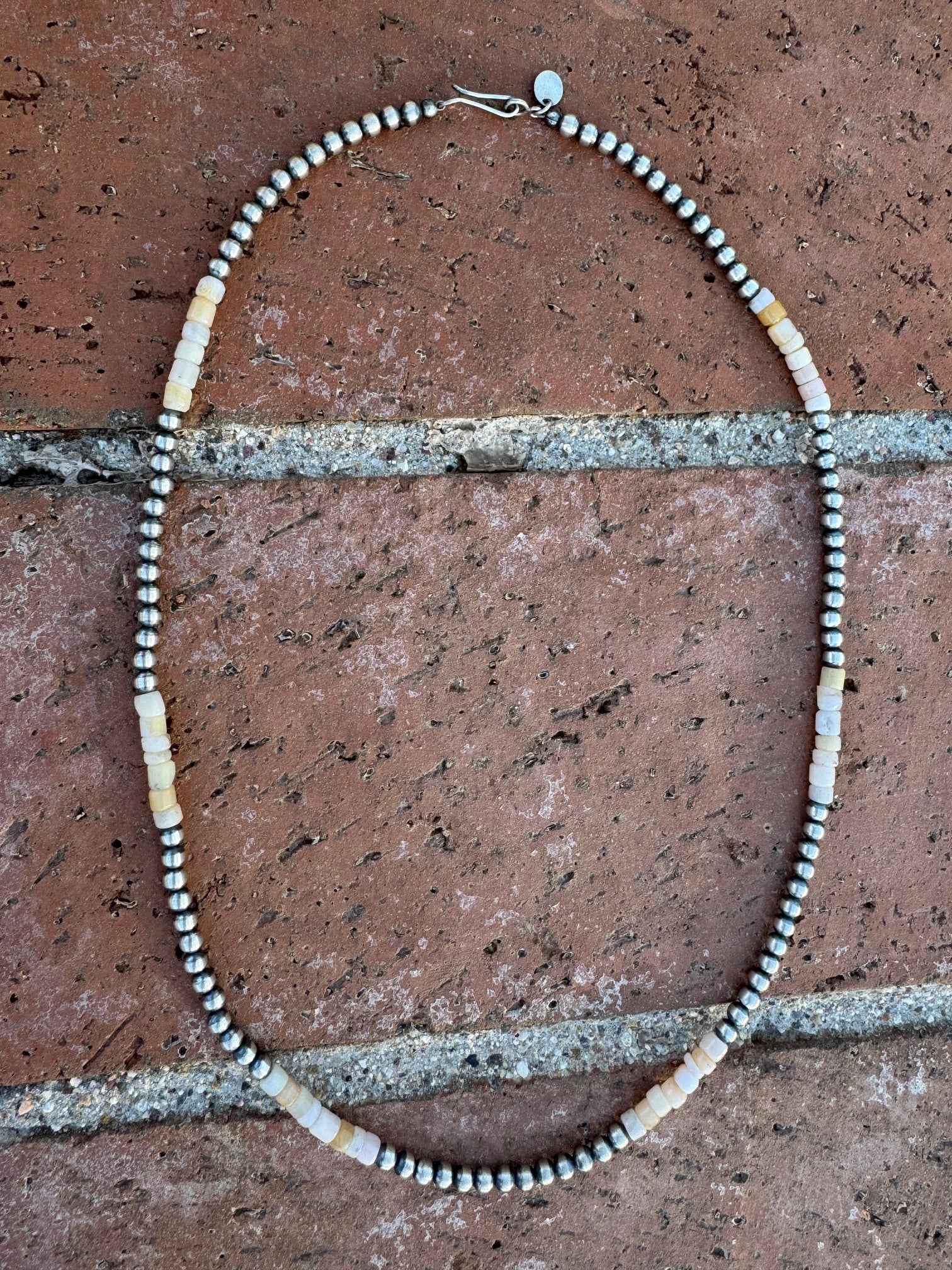 Handcrafted Pink Conch & Sterling Silver 4mmmm Beaded Necklace 20"