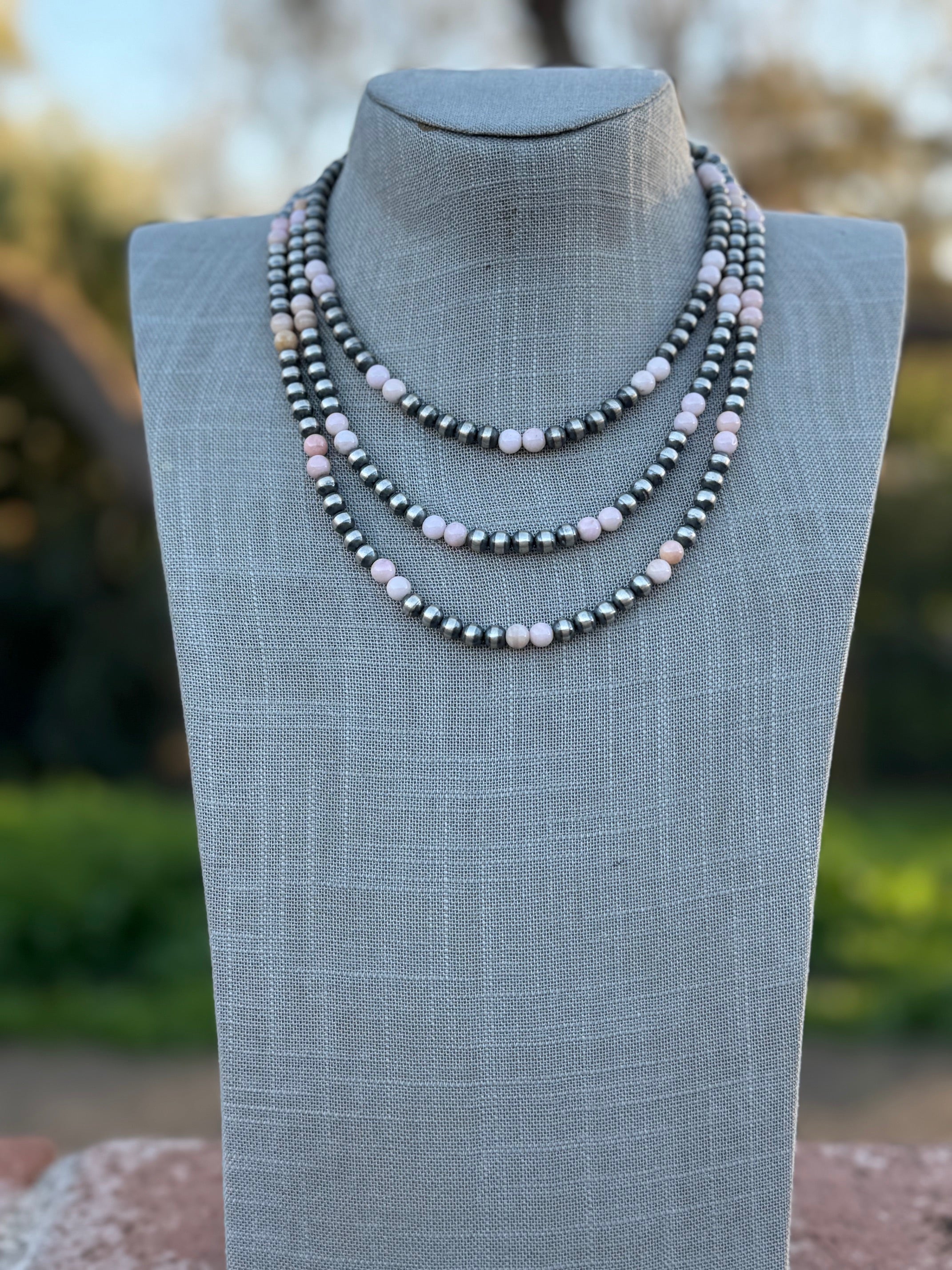 Handcrafted Pink Conch & Sterling Silver 6mm Beaded Necklace