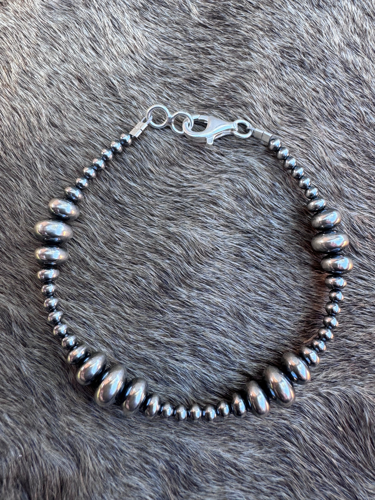 Handcrafted Sterling Silver Pearl 3-8mm Rondelle Beaded Bracelet 7.5"