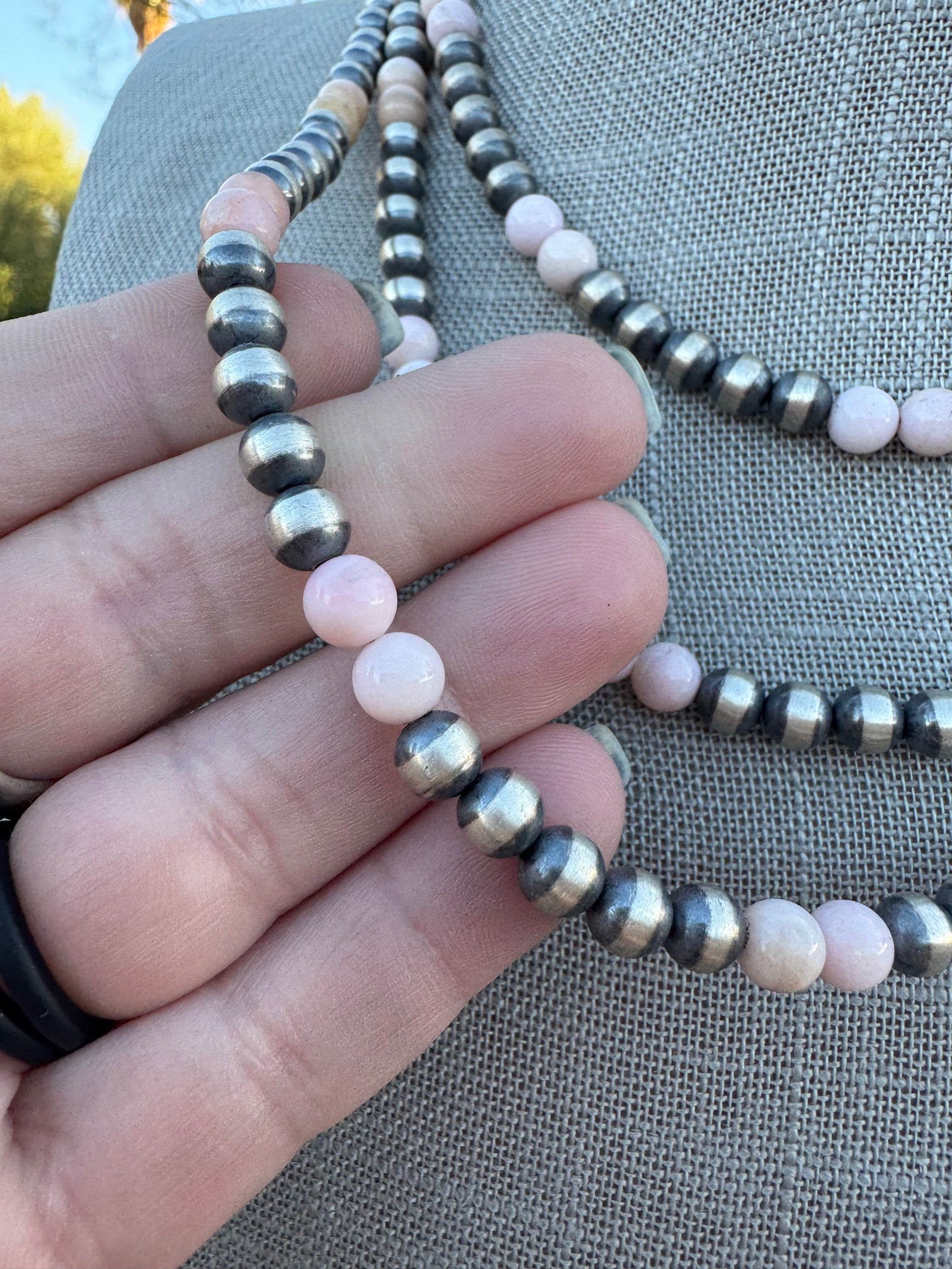 Handcrafted Pink Conch & Sterling Silver 6mm Beaded Necklace