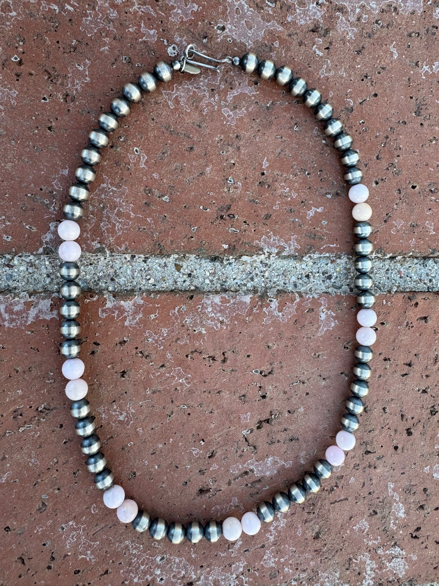Handcrafted Pink Conch & Sterling Silver 6mm Beaded Necklace