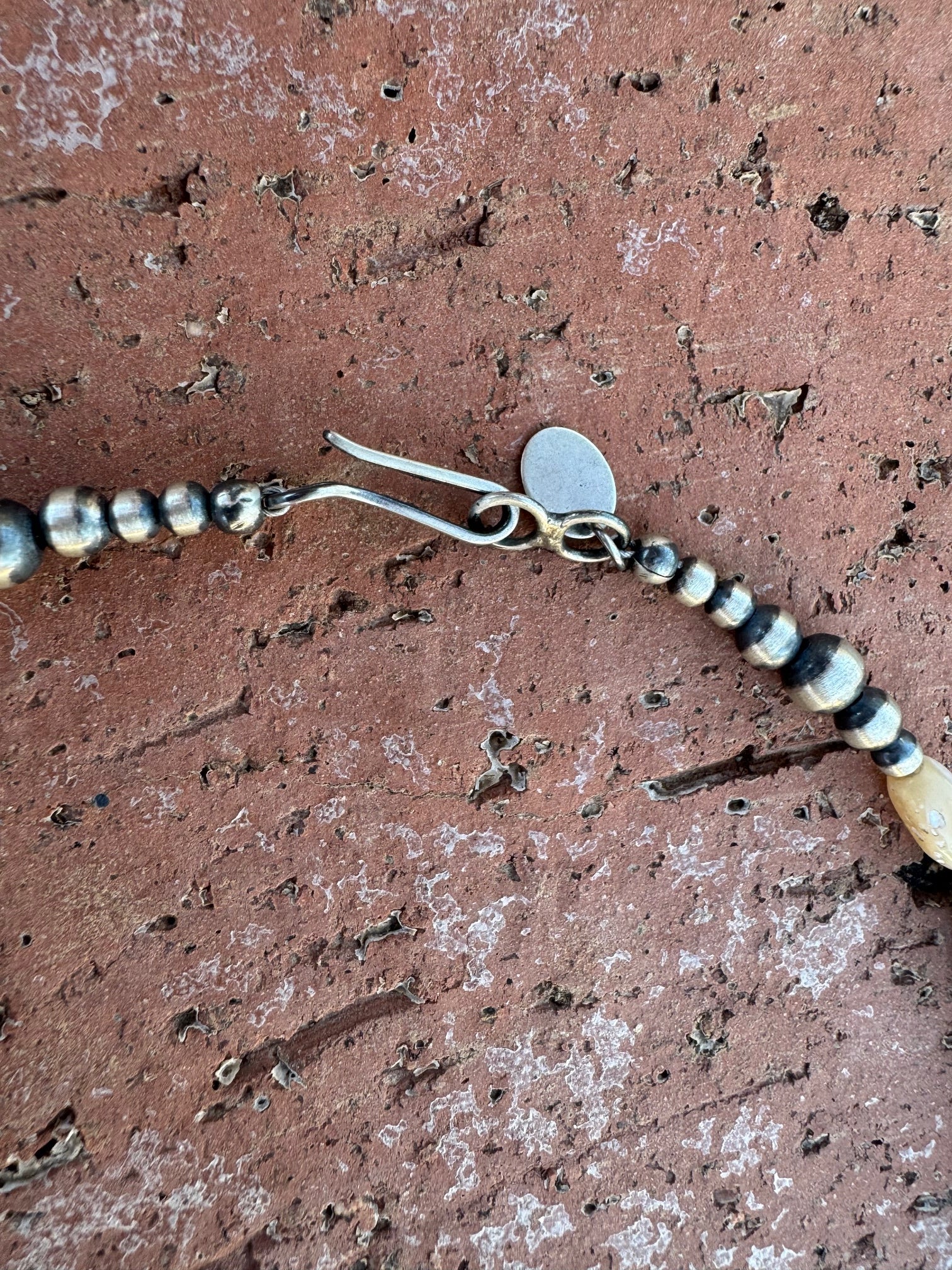 Handcrafted Pink Conch & Sterling Silver 3-5mm Beaded Necklace 24"