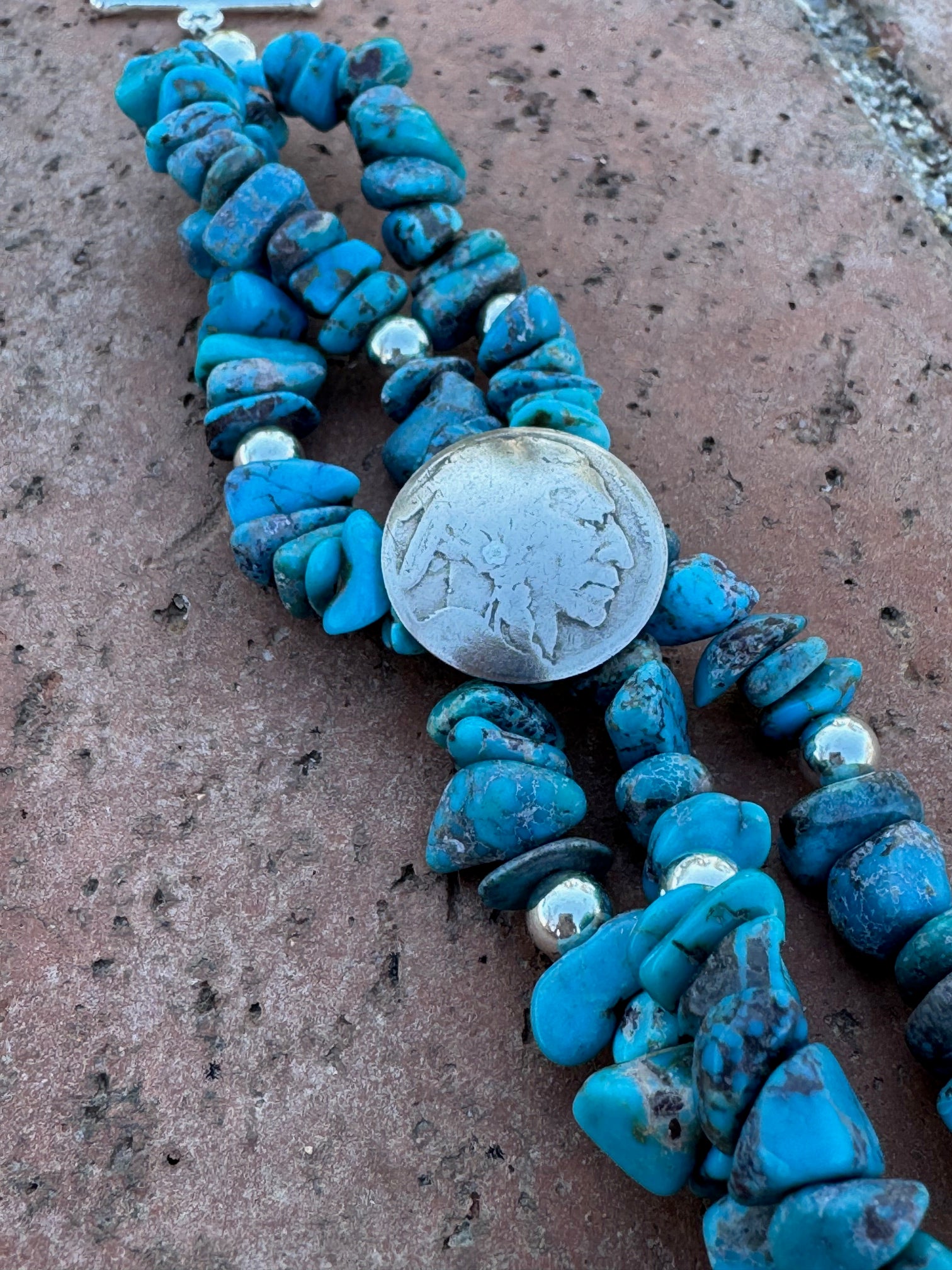 Paige Wallace Handmade Turquoise & Sterling Silver Beaded 3 Strand Bracelet 7.5"