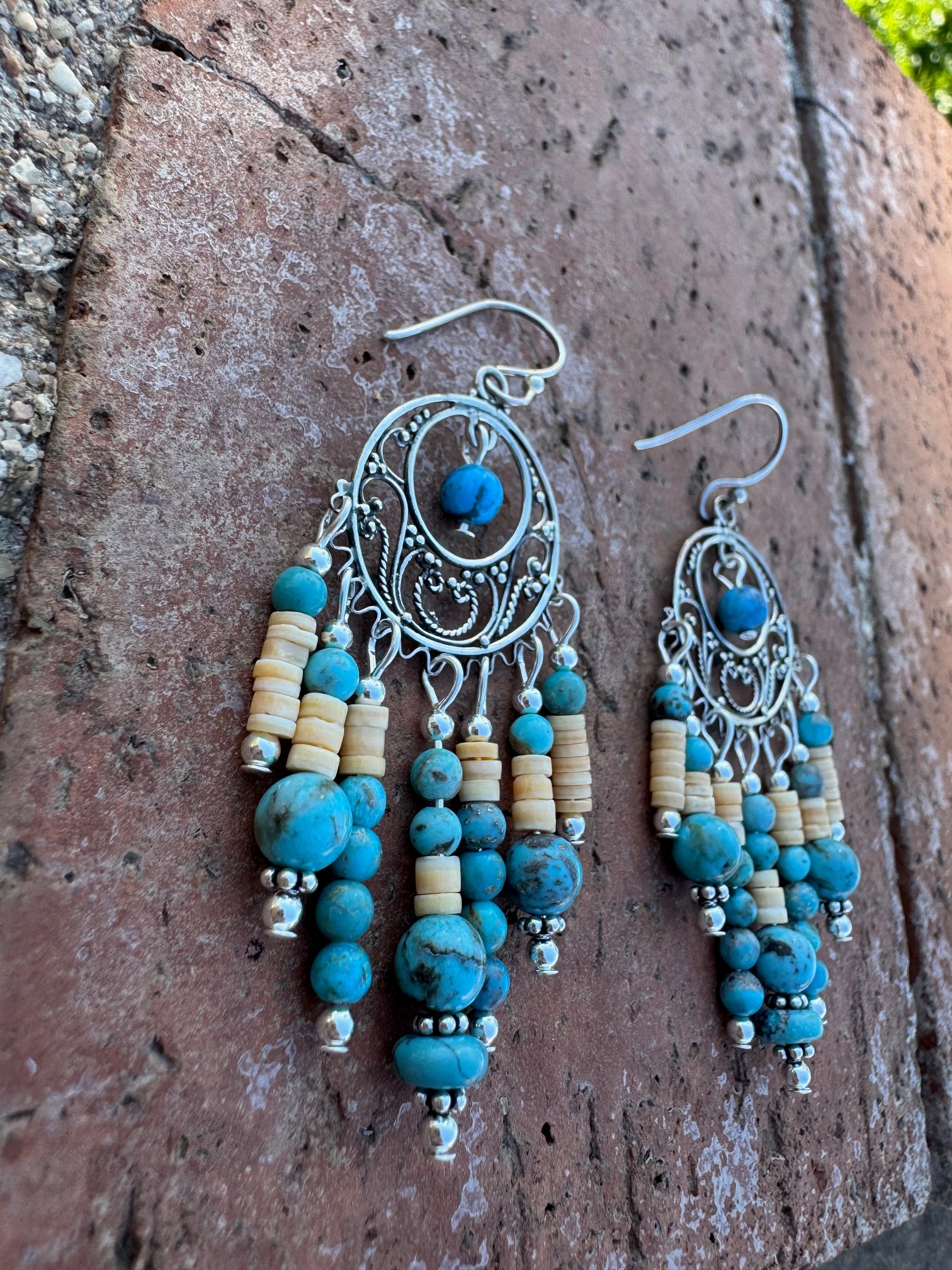 Paige Wallace Sterling Silver & Heishi Turquoise Wire Earrings