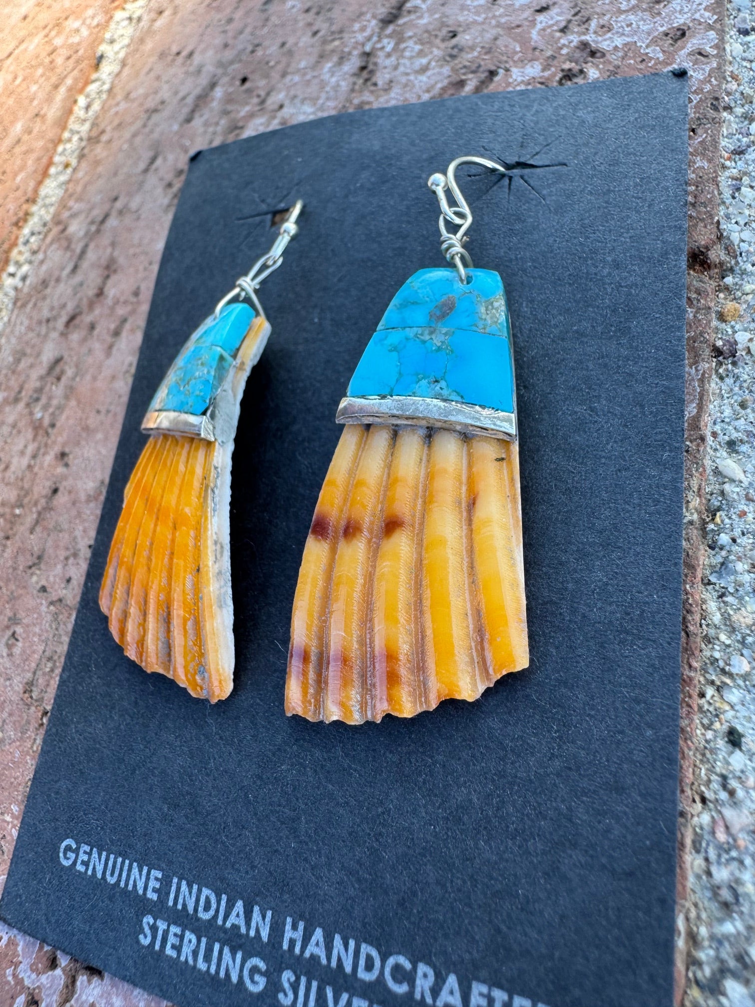 Handcrafted Turquoise Stone Inlay Shell Dangle Earrings