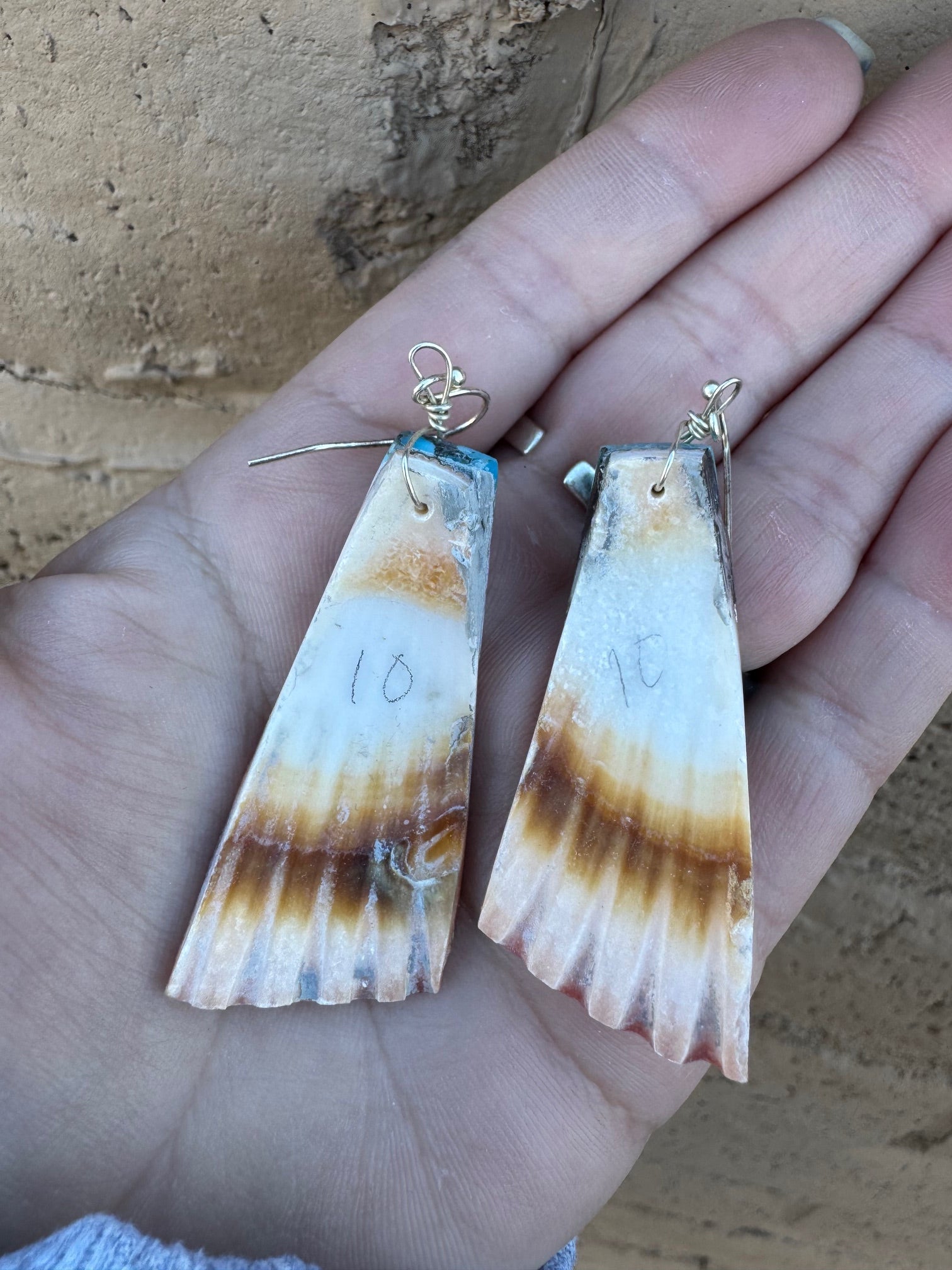 Handcrafted Multi Stone Inlay & Shell Dangle Earrings