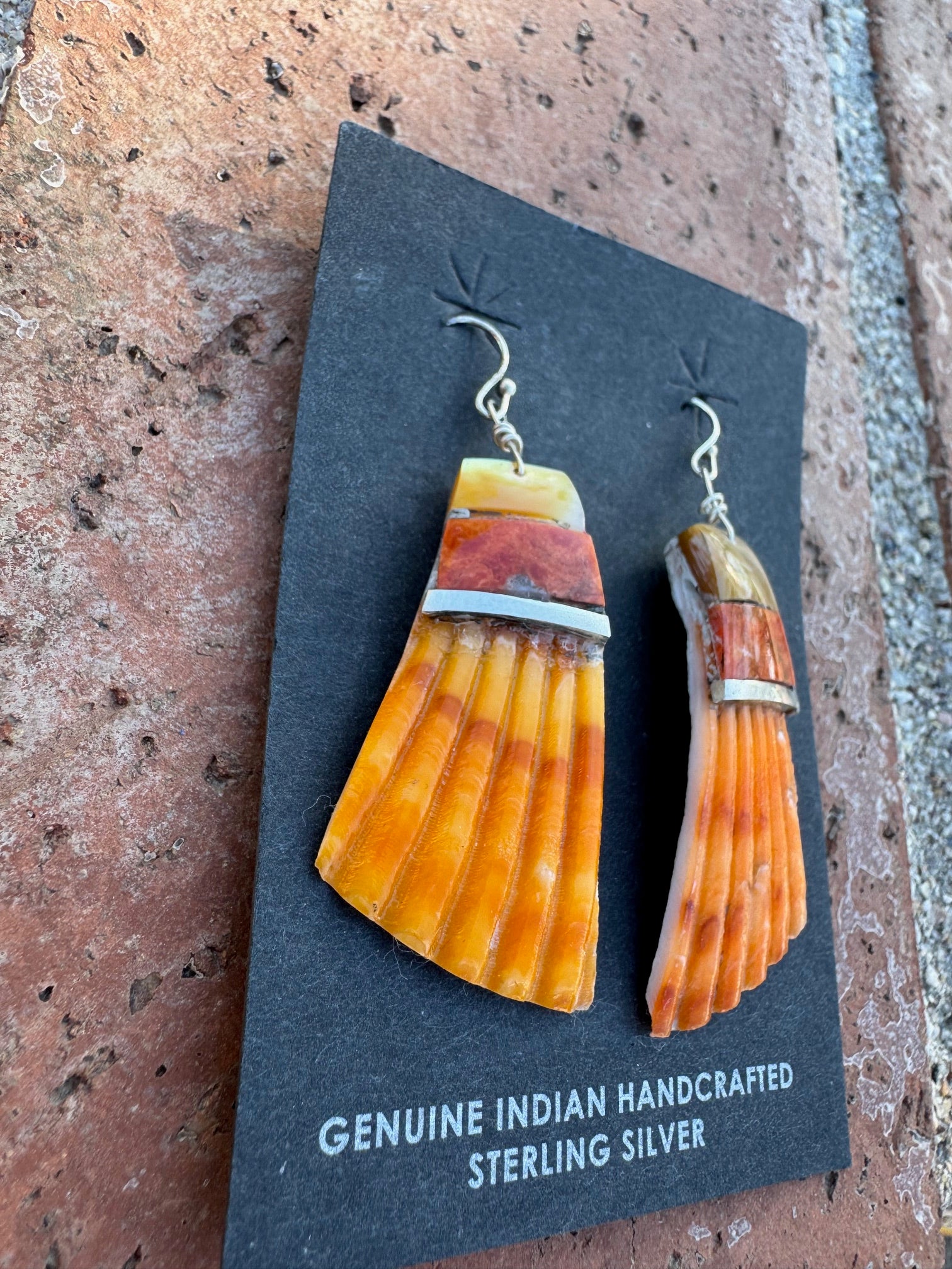 Handcrafted Multi Stone Inlay & Shell Dangle Earrings