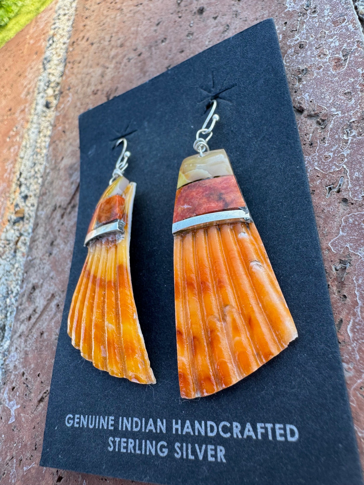 Handcrafted Multi Stone Inlay & Shell Dangle Earrings