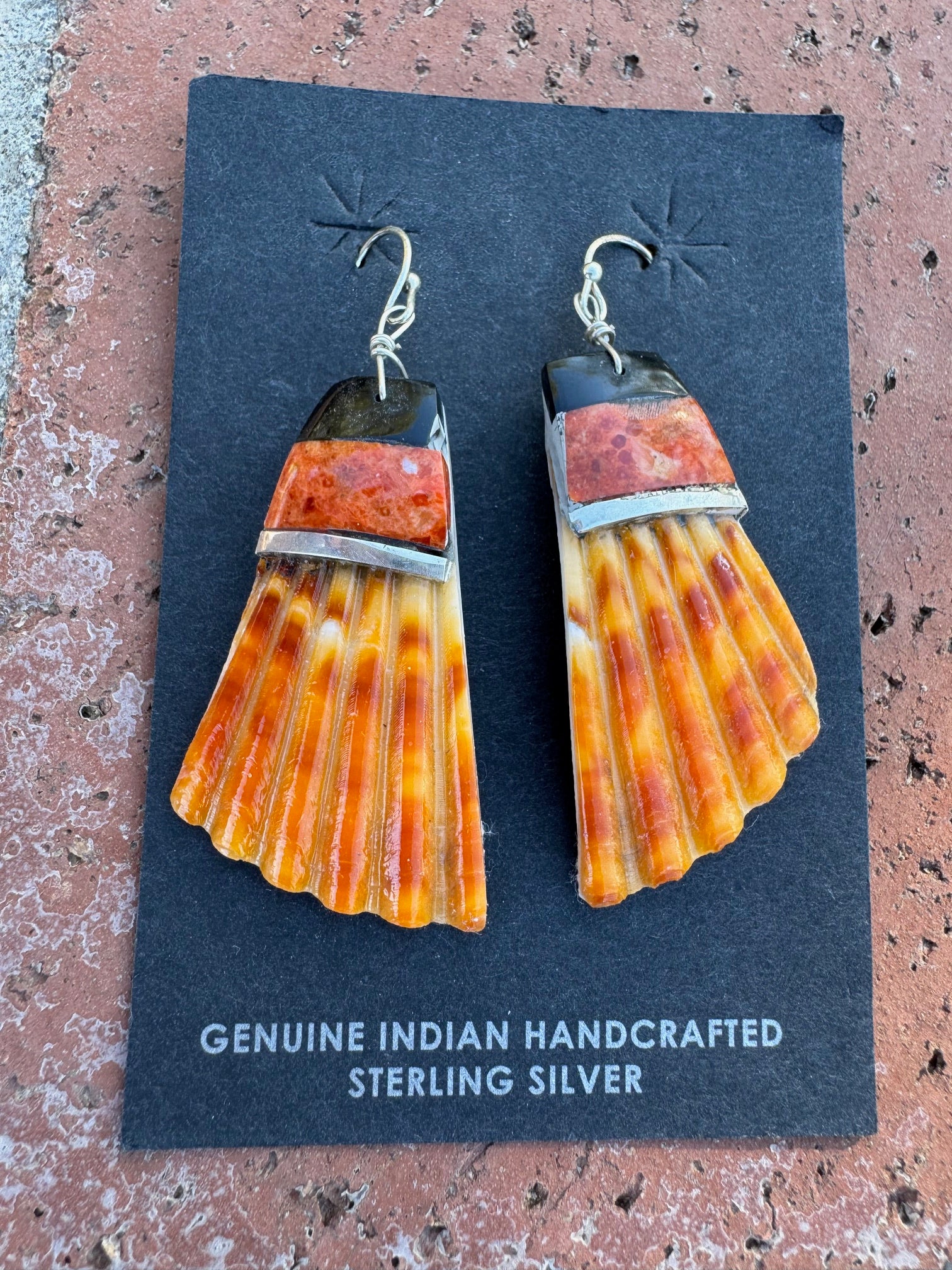 Handcrafted Multi Stone Inlay & Shell Dangle Earrings