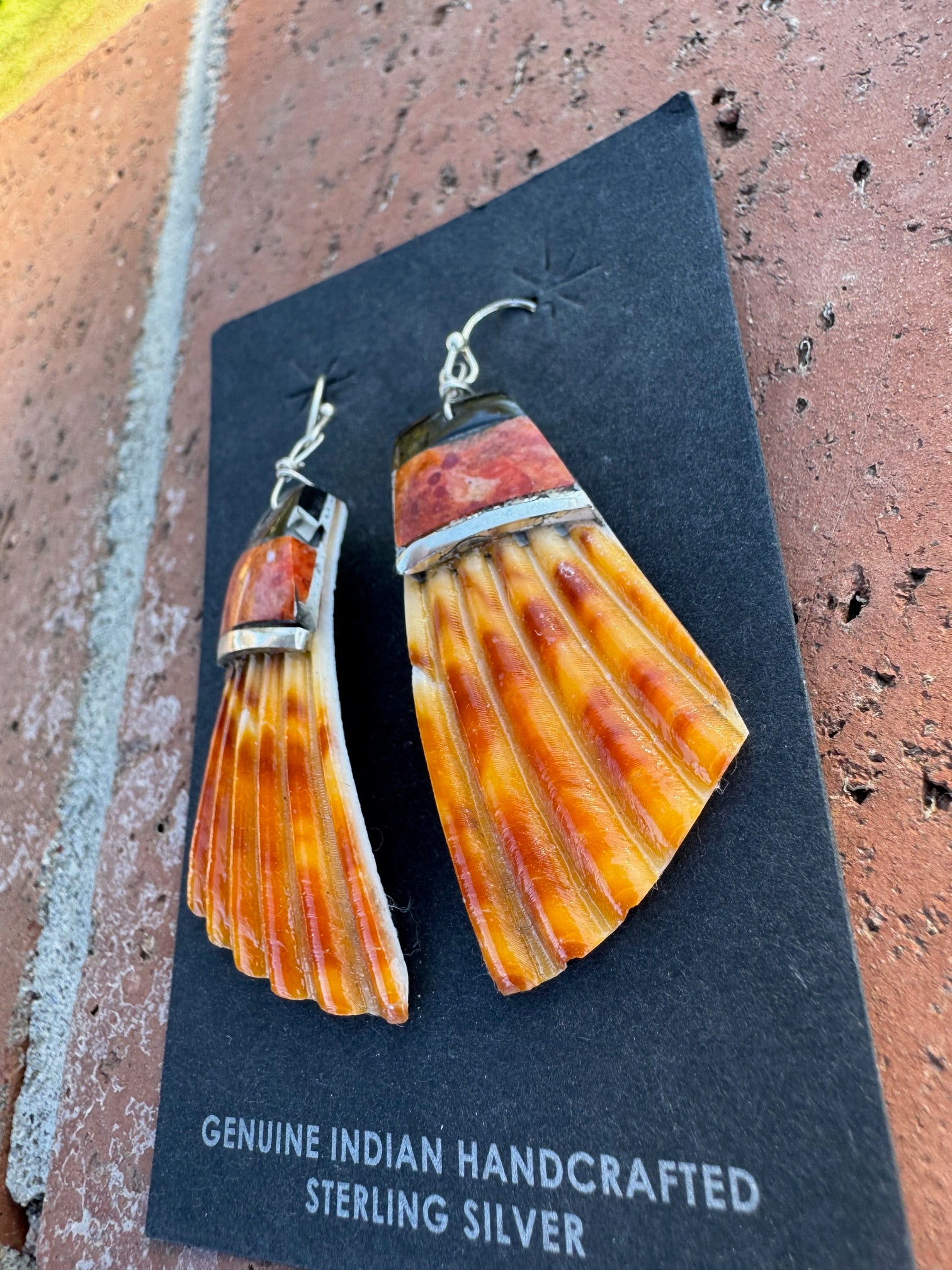 Handcrafted Multi Stone Inlay & Shell Dangle Earrings