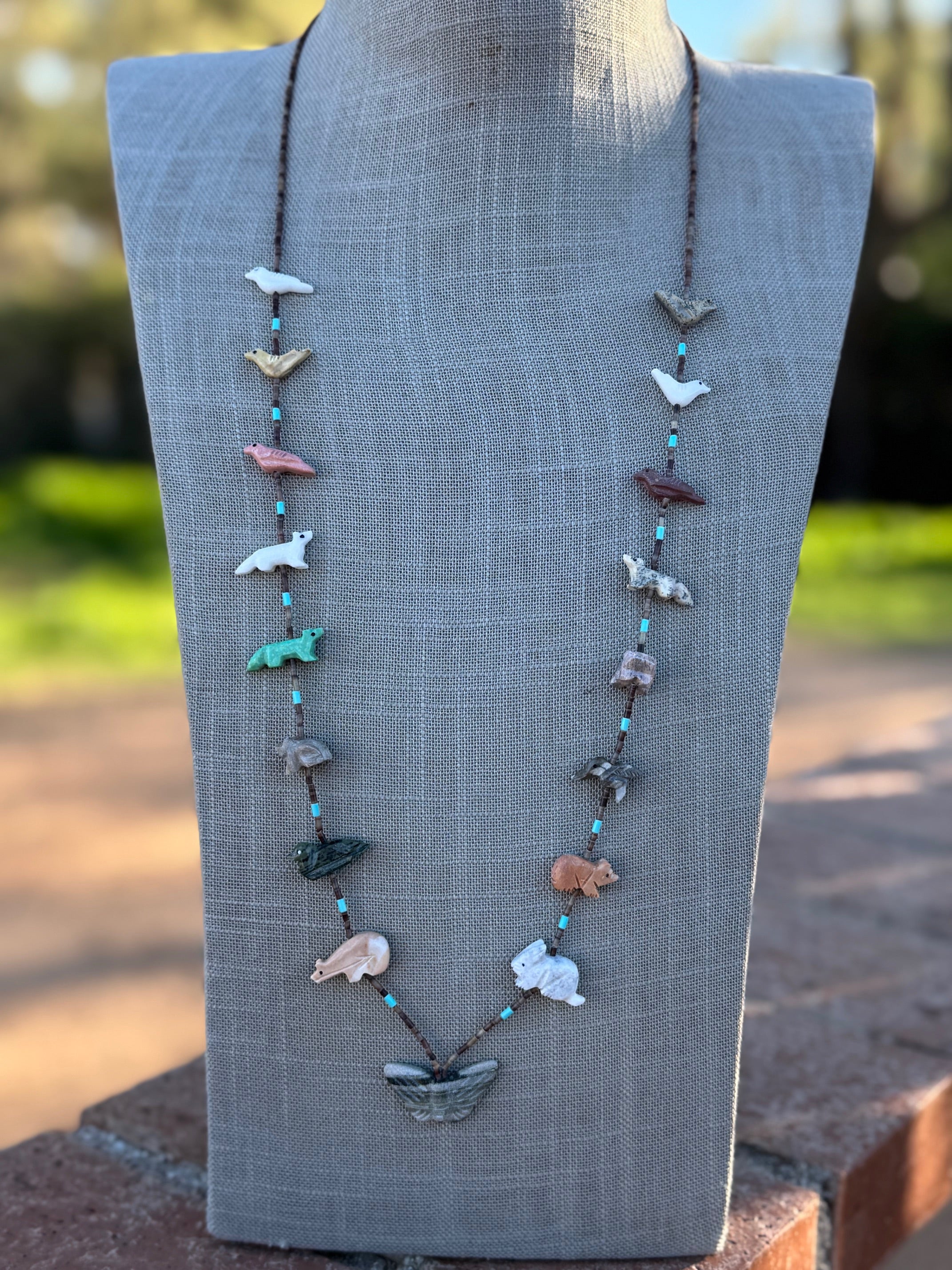 Handcrafted Sterling Silver & Beaded Fetish Necklace 30"