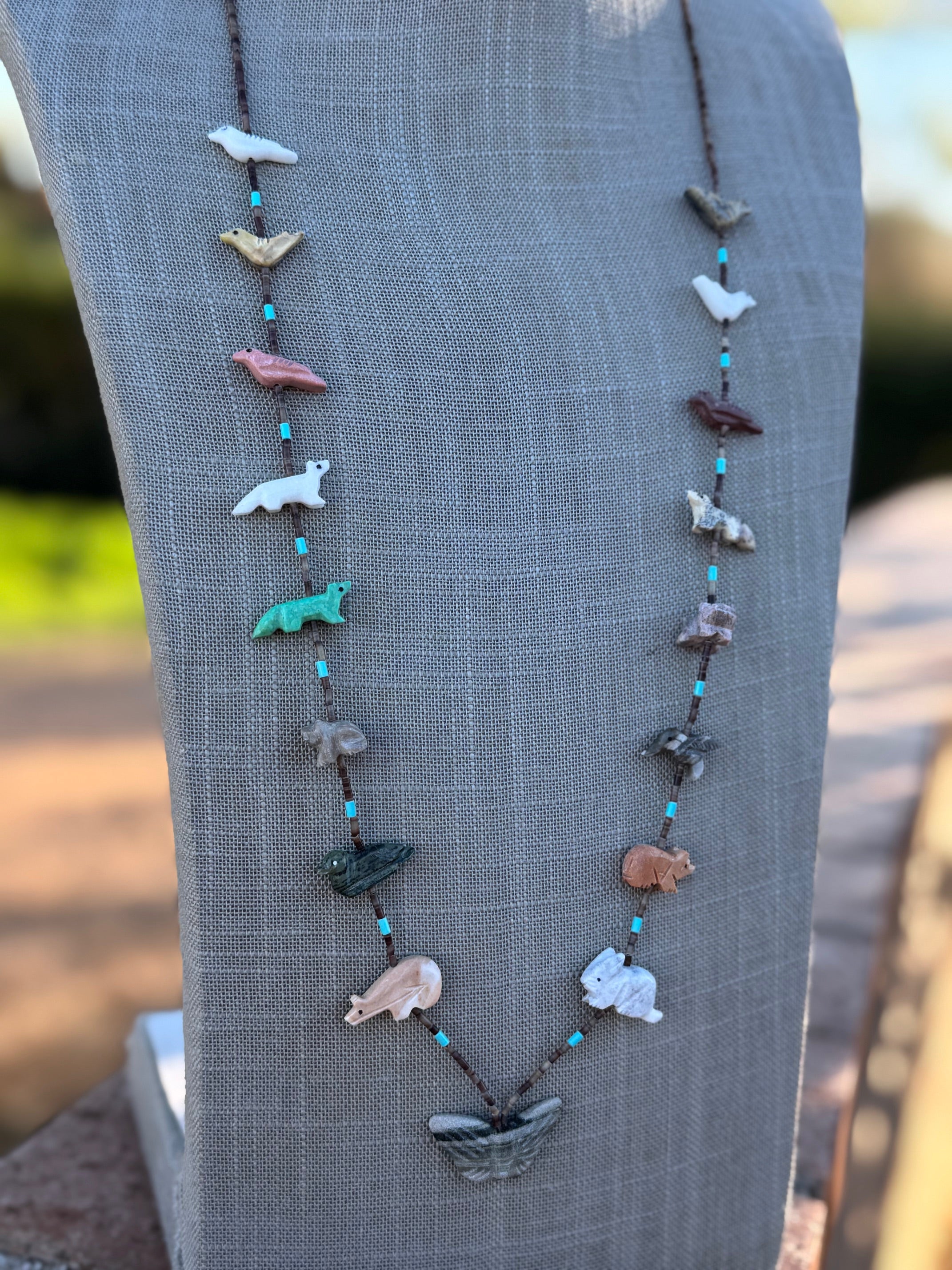 Handcrafted Sterling Silver & Beaded Fetish Necklace 30"