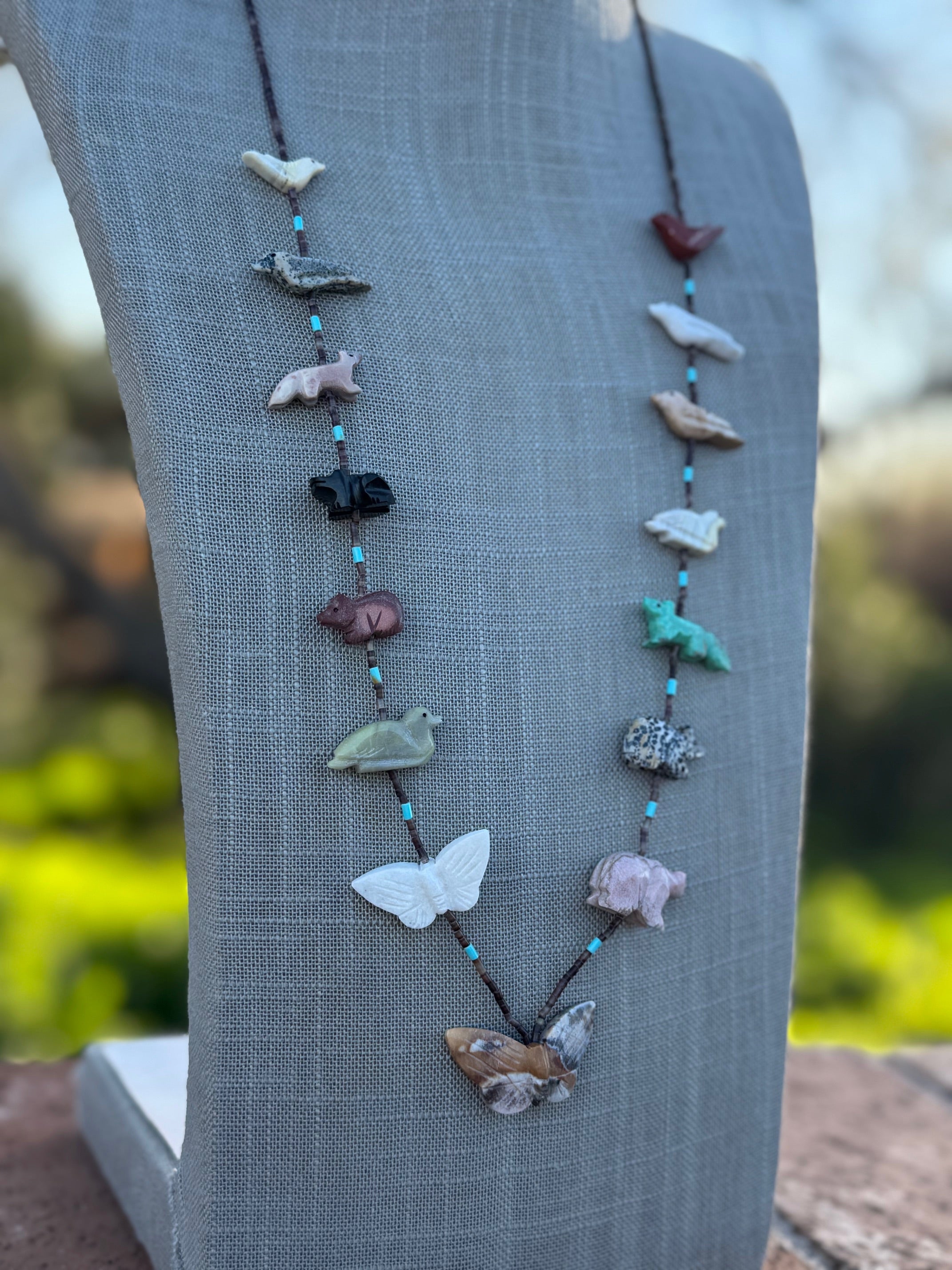 Handcrafted Sterling Silver & Beaded Fetish Necklace 30"