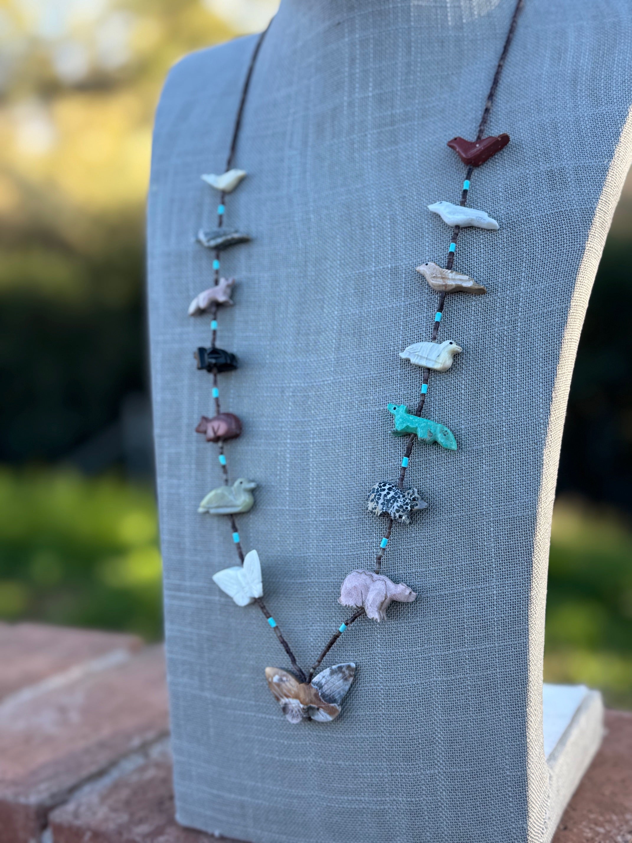 Handcrafted Sterling Silver & Beaded Fetish Necklace 30"