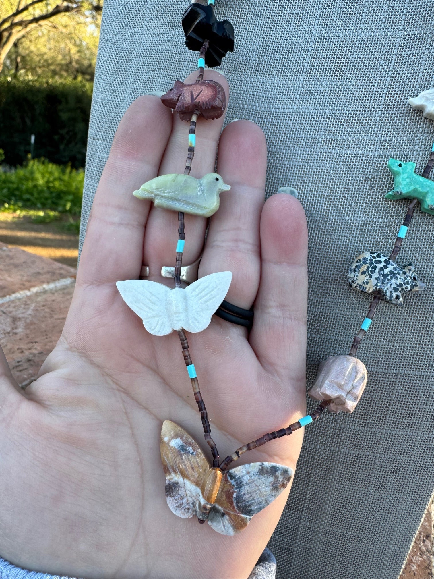 Handcrafted Sterling Silver & Beaded Fetish Necklace 30"