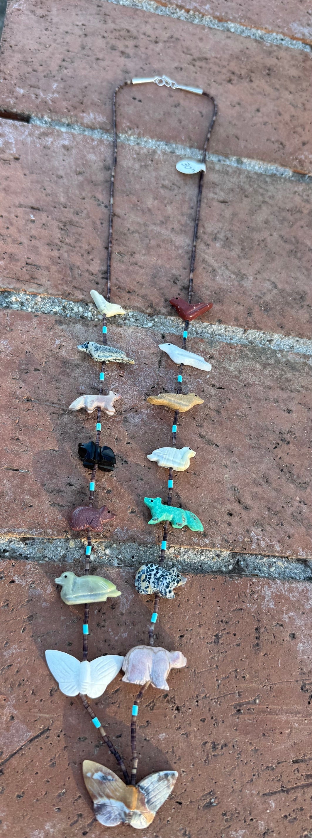 Handcrafted Sterling Silver & Beaded Fetish Necklace 30"