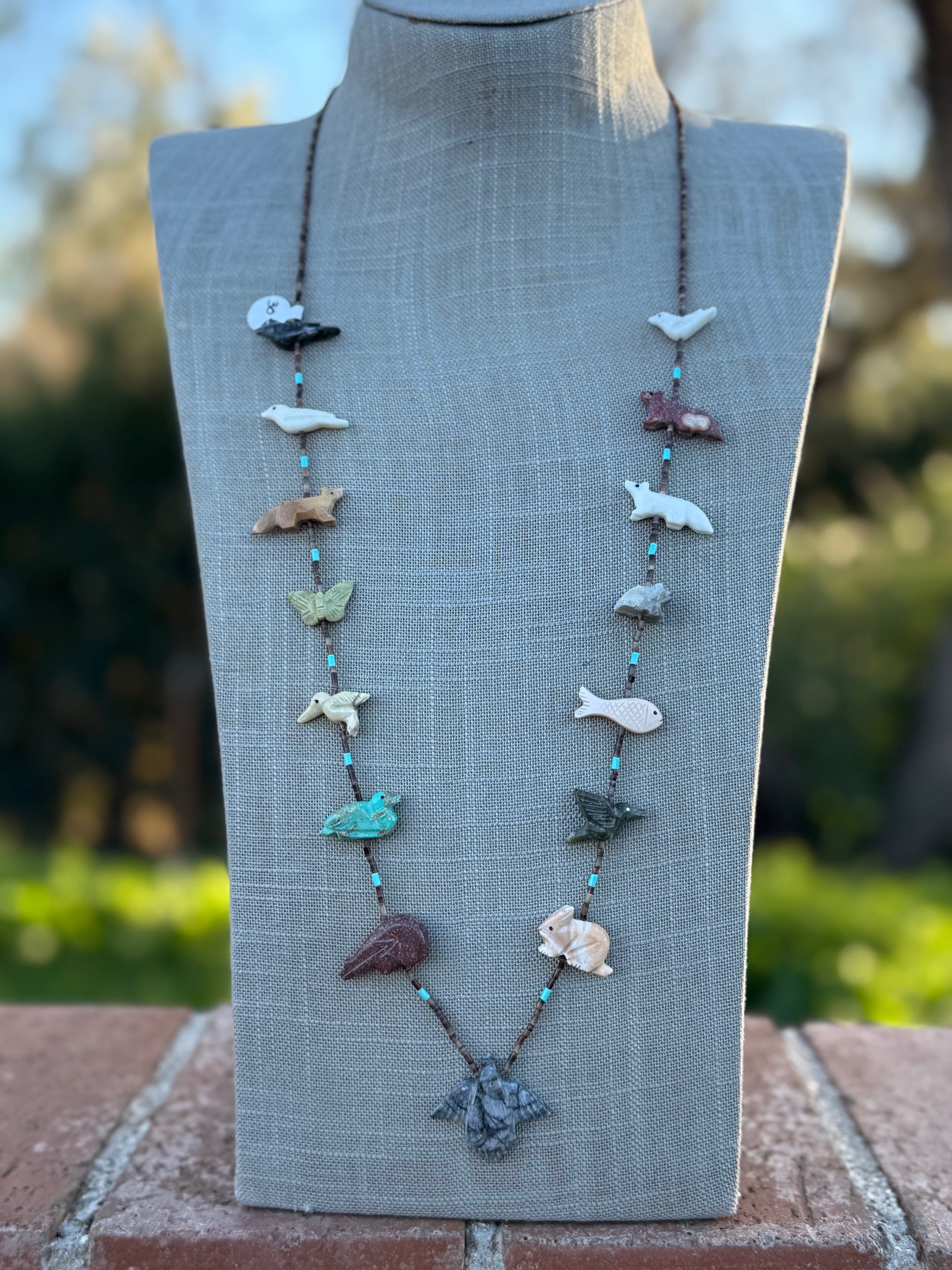 Handcrafted Sterling Silver & Beaded Fetish Necklace 30"