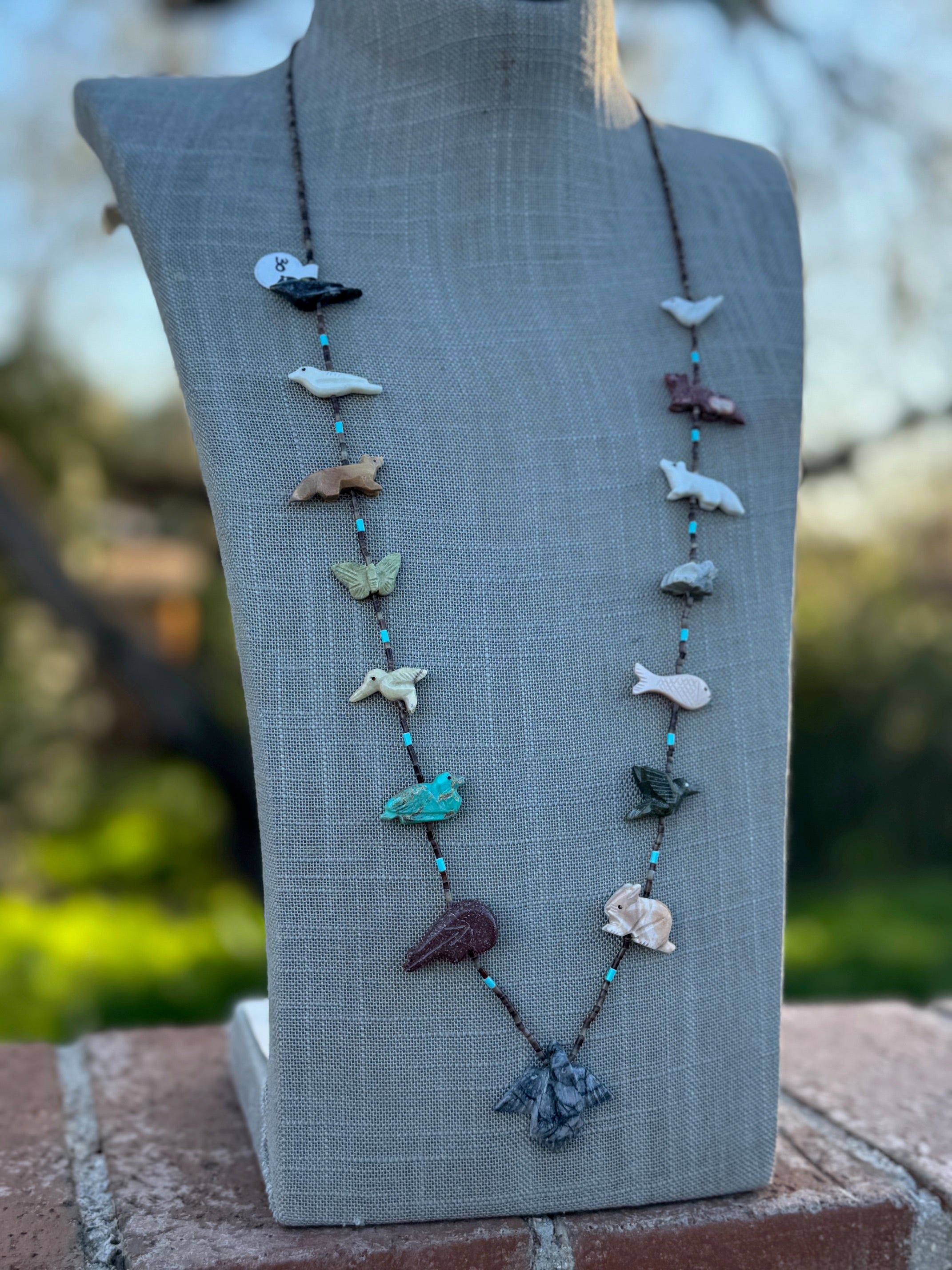 Handcrafted Sterling Silver & Beaded Fetish Necklace 30"