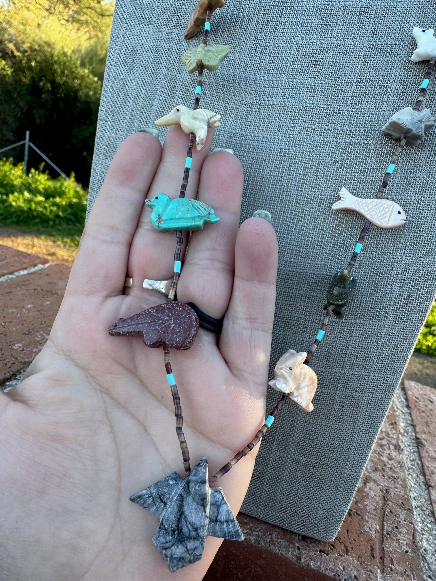 Handcrafted Sterling Silver & Beaded Fetish Necklace 30"