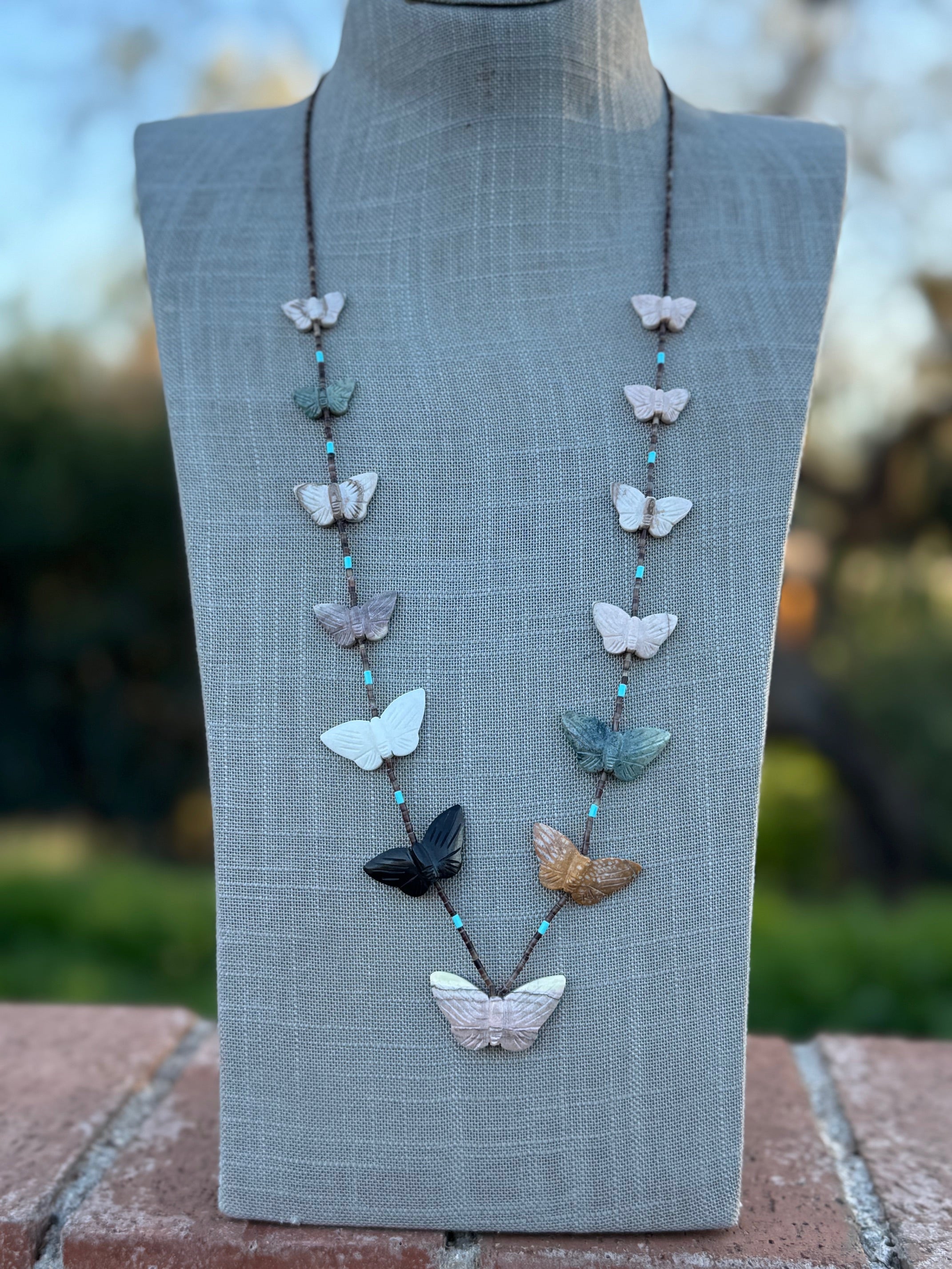 Handcrafted Sterling Silver & Beaded Butterfly Fetish Necklace 30"