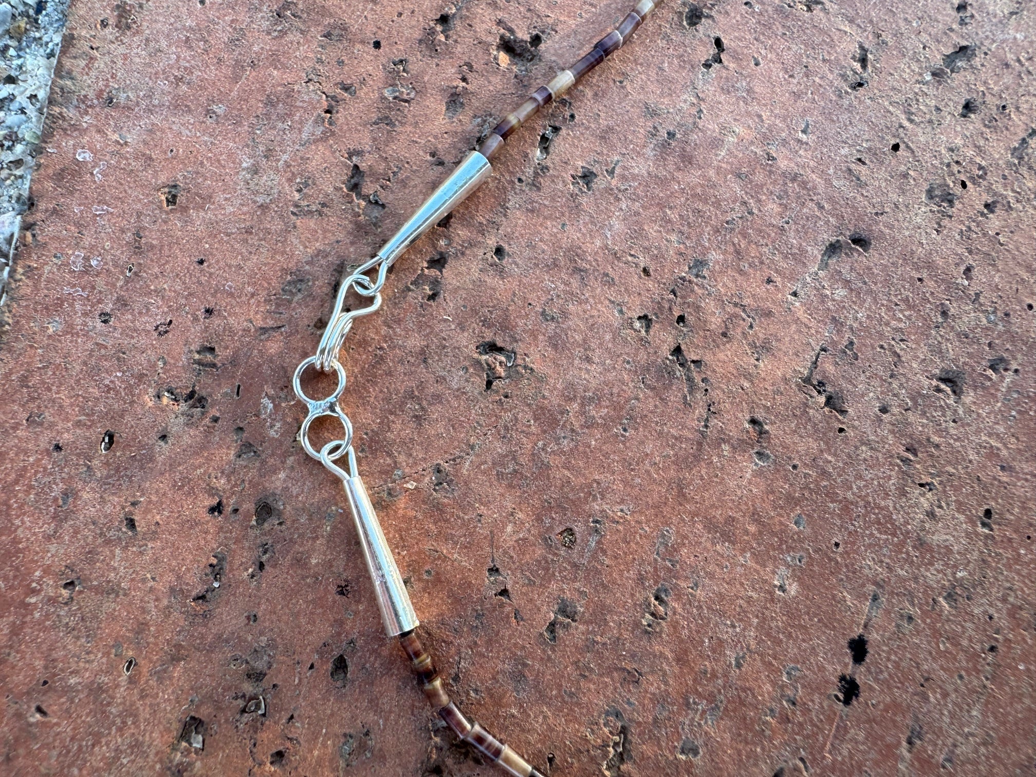 Handcrafted Sterling Silver & Beaded Bear Fetish Necklace 30"