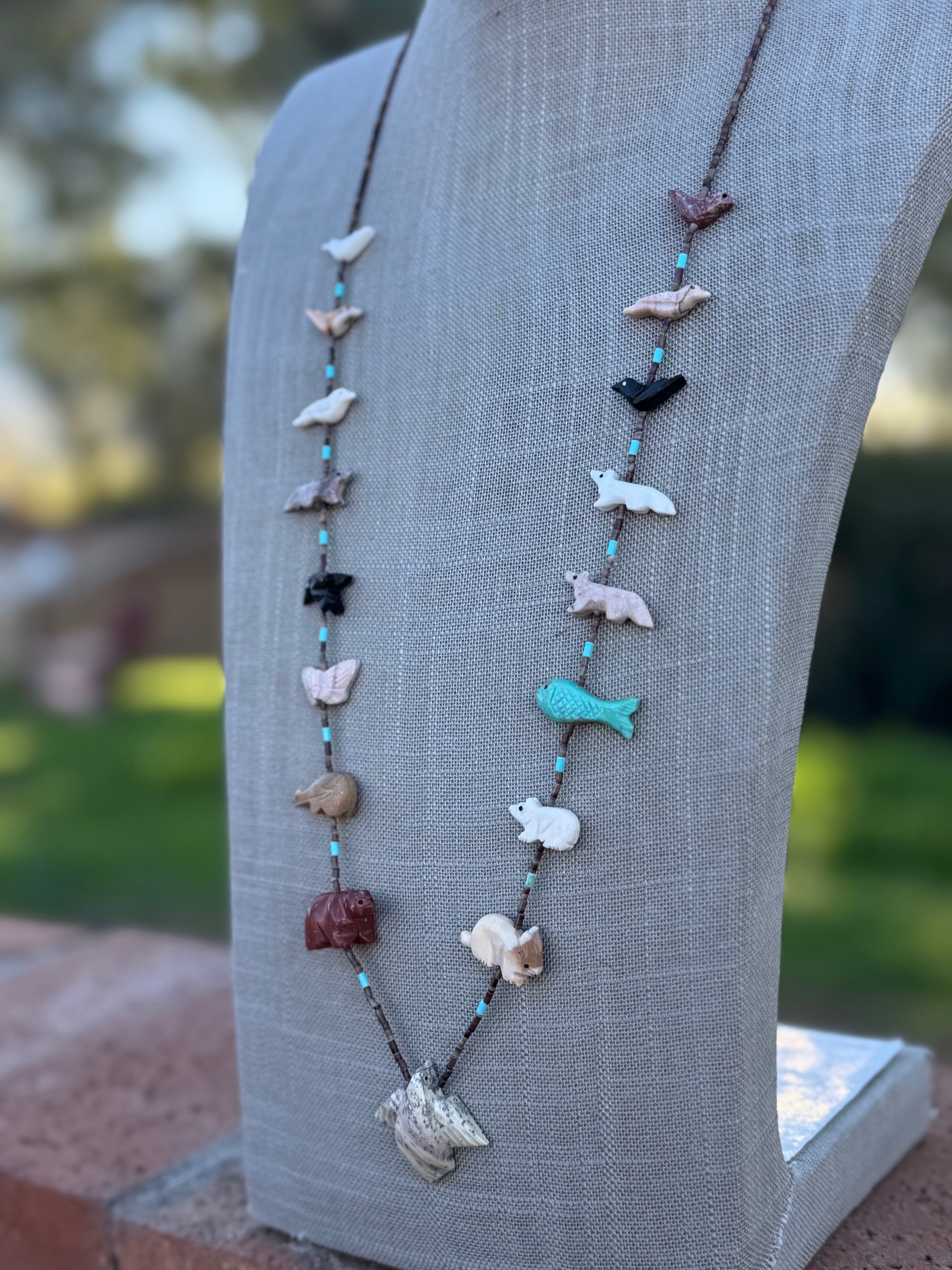 Handcrafted Sterling Silver & Beaded Fetish Necklace 30"