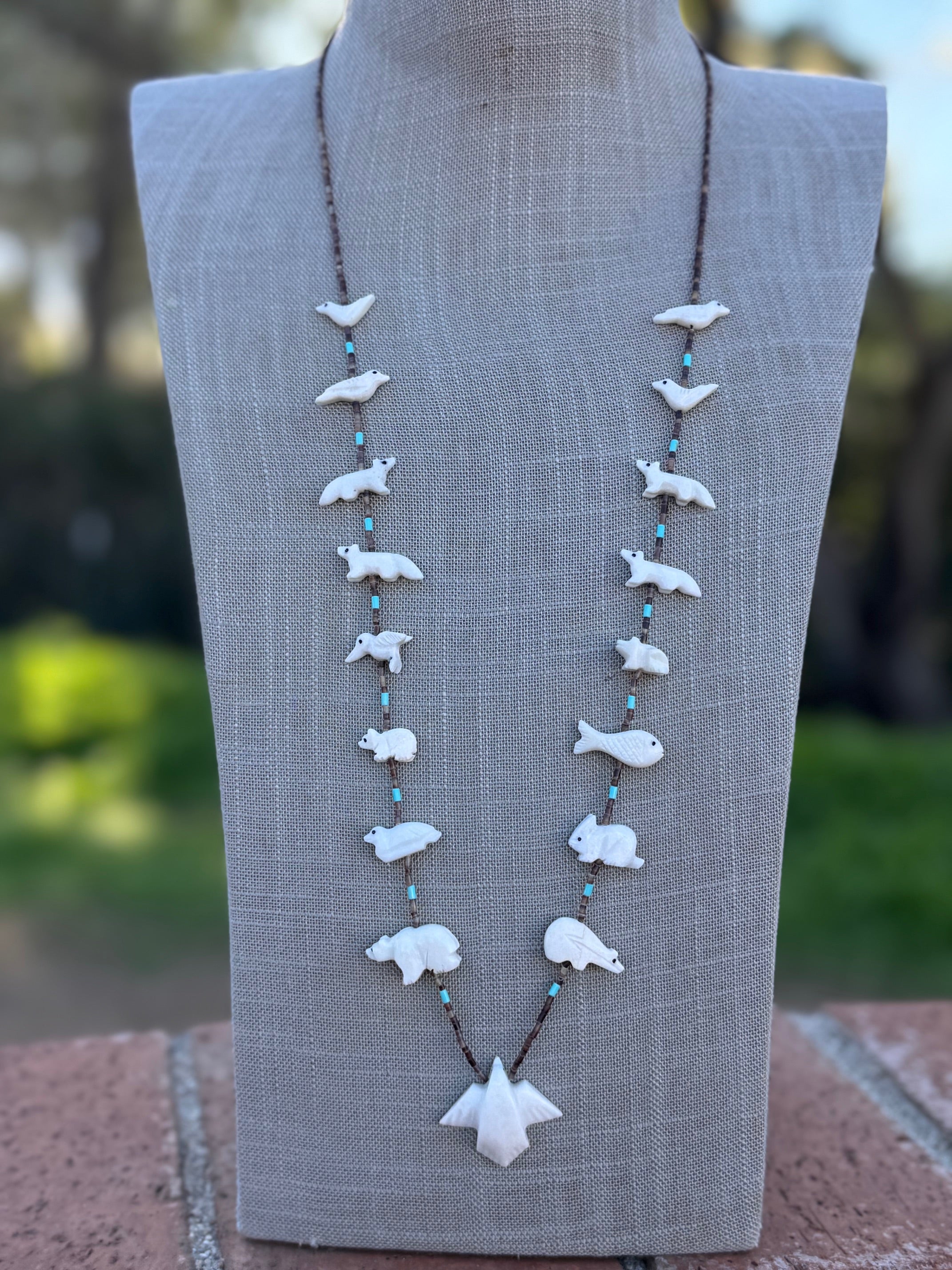 Handcrafted Sterling Silver & Beaded Fetish Necklace 30"