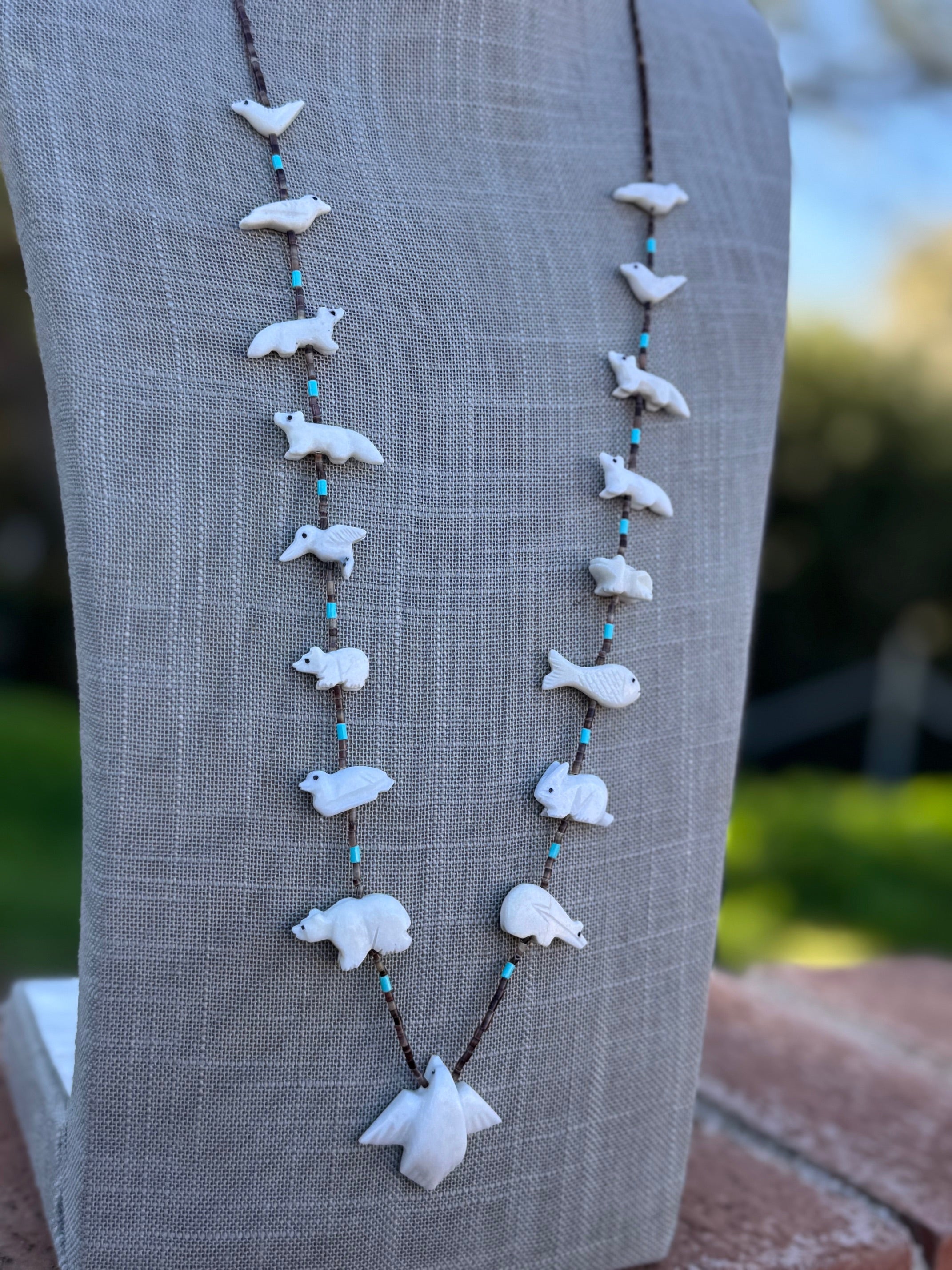 Handcrafted Sterling Silver & Beaded Fetish Necklace 30"