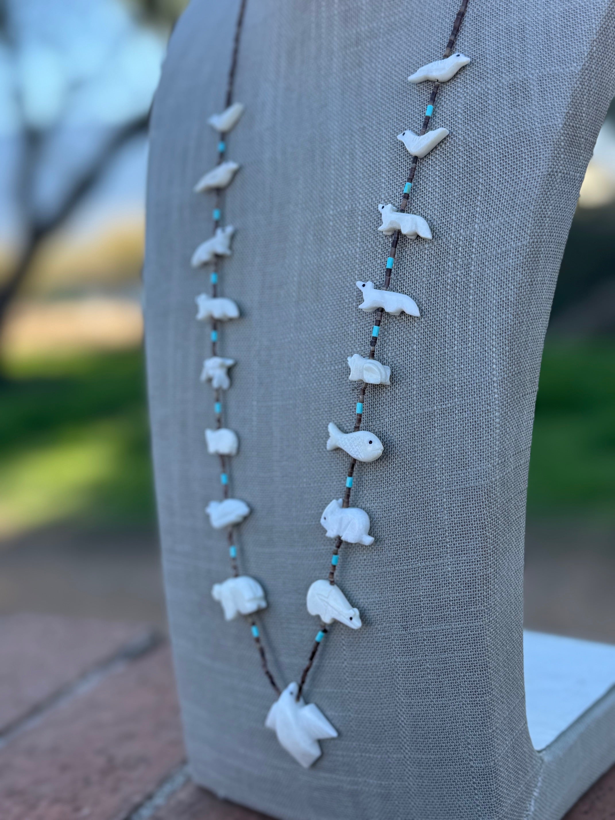 Handcrafted Sterling Silver & Beaded Fetish Necklace 30"